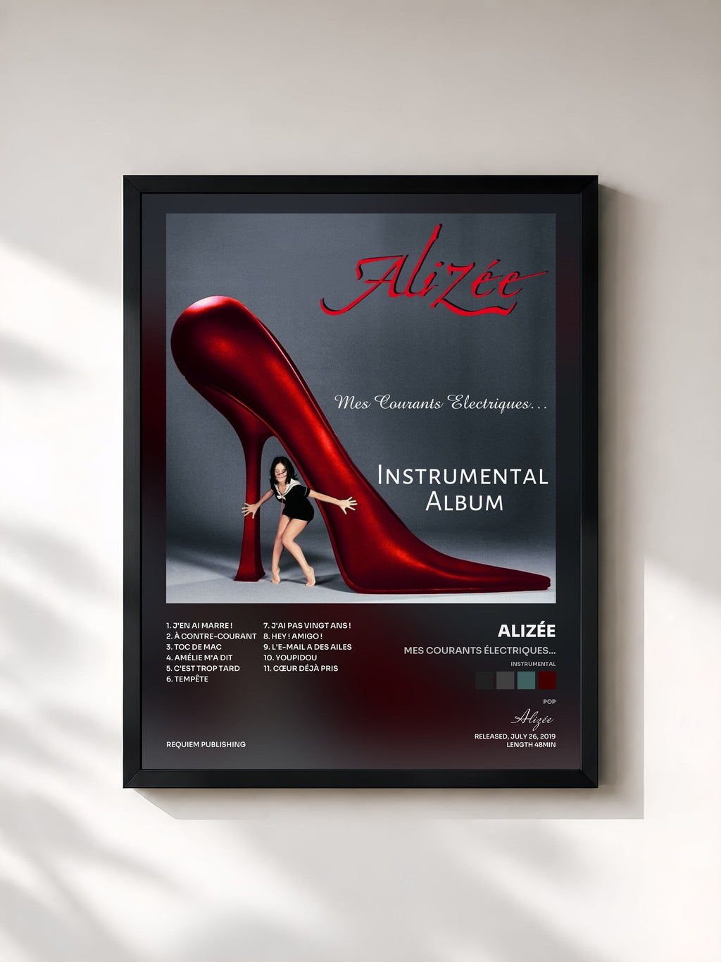 #noir Tableau de l'album Mes Courants Électriques... (Instrumental) de Alizée, cadre noir, imprimé et encadré en France