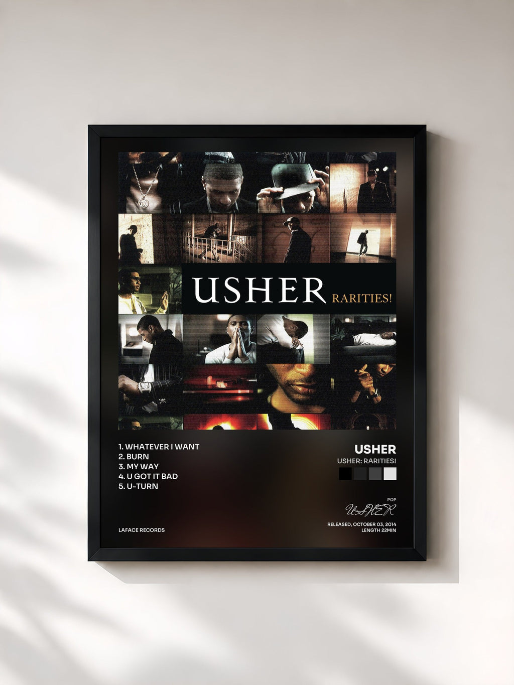 #noir Tableau de l'album Usher: Rarities! de USHER, cadre noir, imprimé et encadré en France