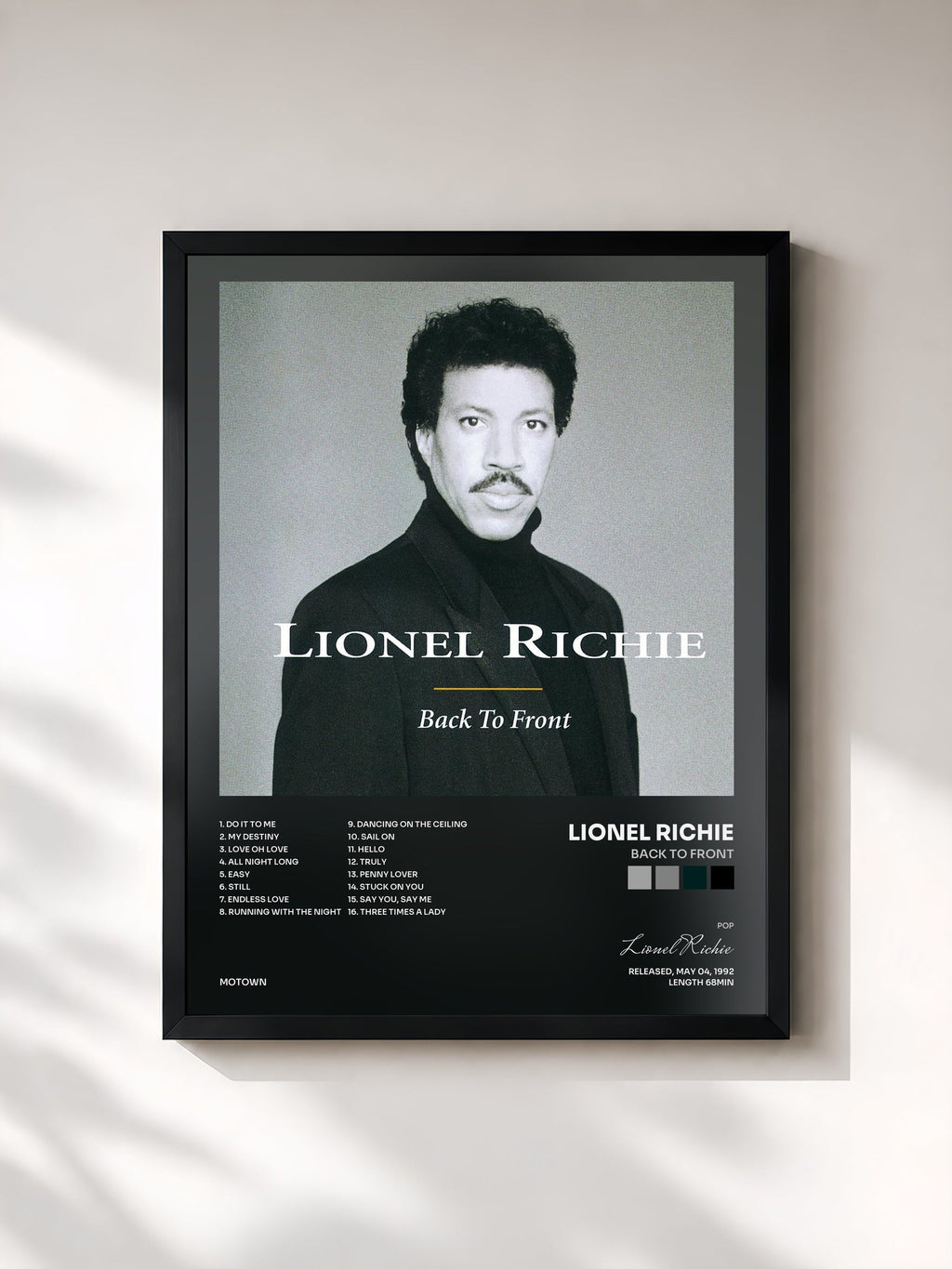 #noir Back To Front von Lionel Richie als gerahmter Kunstdruck, schwarzer Rahmen, gedruckt und gerahmt in Frankreich