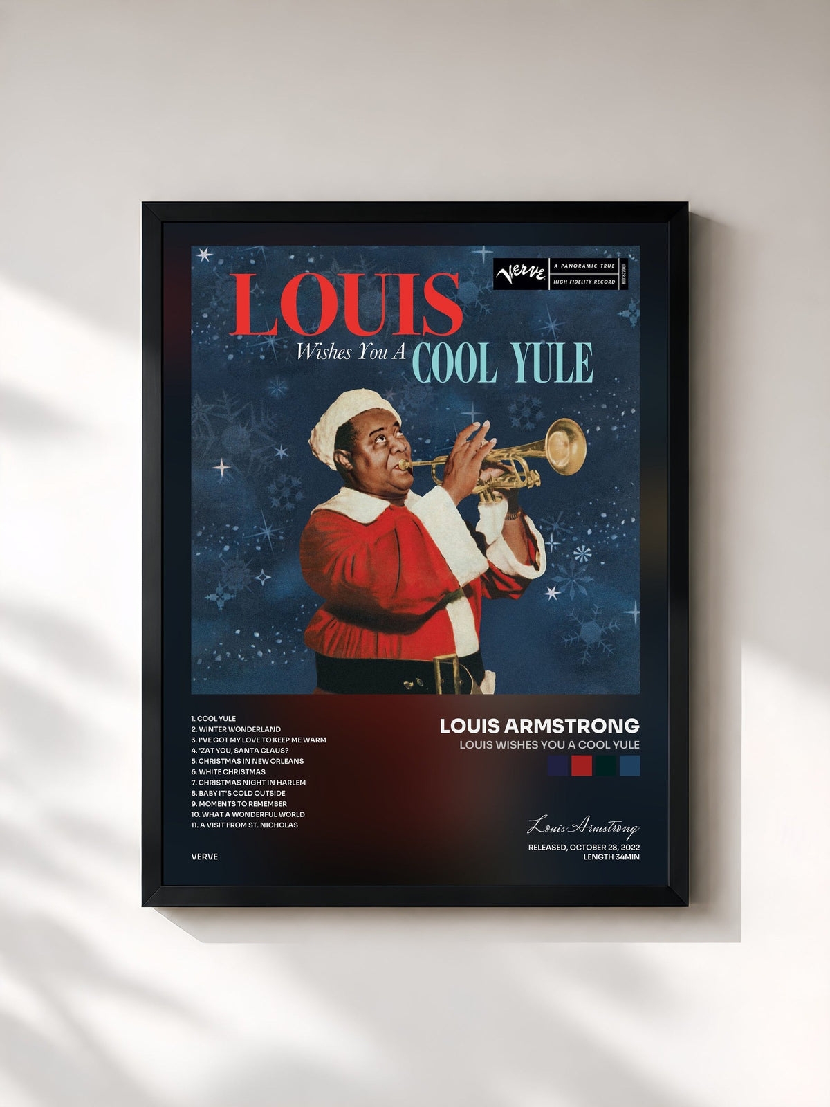 #noir Tableau de l'album Louis Wishes You a Cool Yule de Louis Armstrong, cadre noir, imprimé et encadré en France