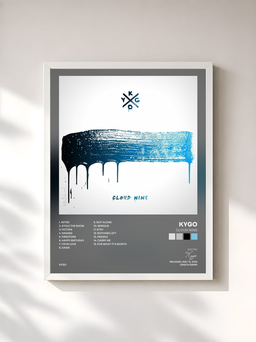 #blanc Tableau de l'album Cloud Nine de Kygo, cadre blanc, imprimé et encadré en France