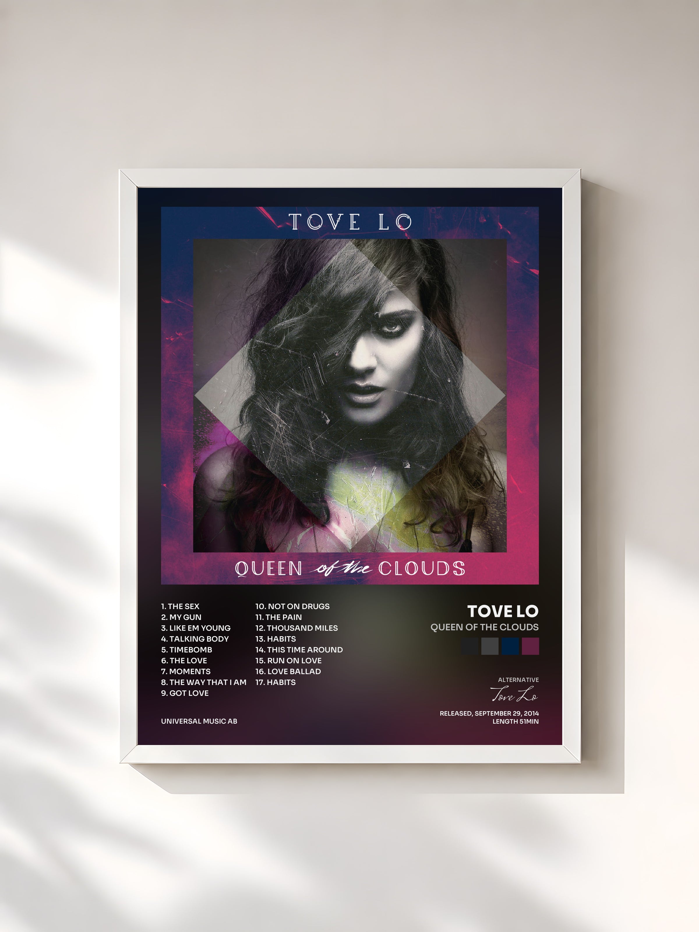 #blanc Queen Of The Clouds by Tove Lo as a framed art print, white frame, printed and framed in France