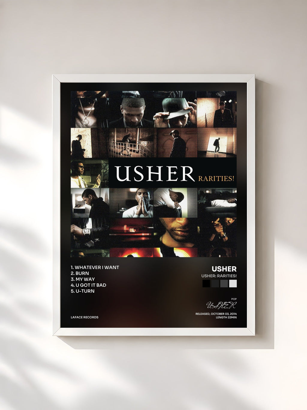 #blanc Tableau de l'album Usher: Rarities! de USHER, cadre blanc, imprimé et encadré en France