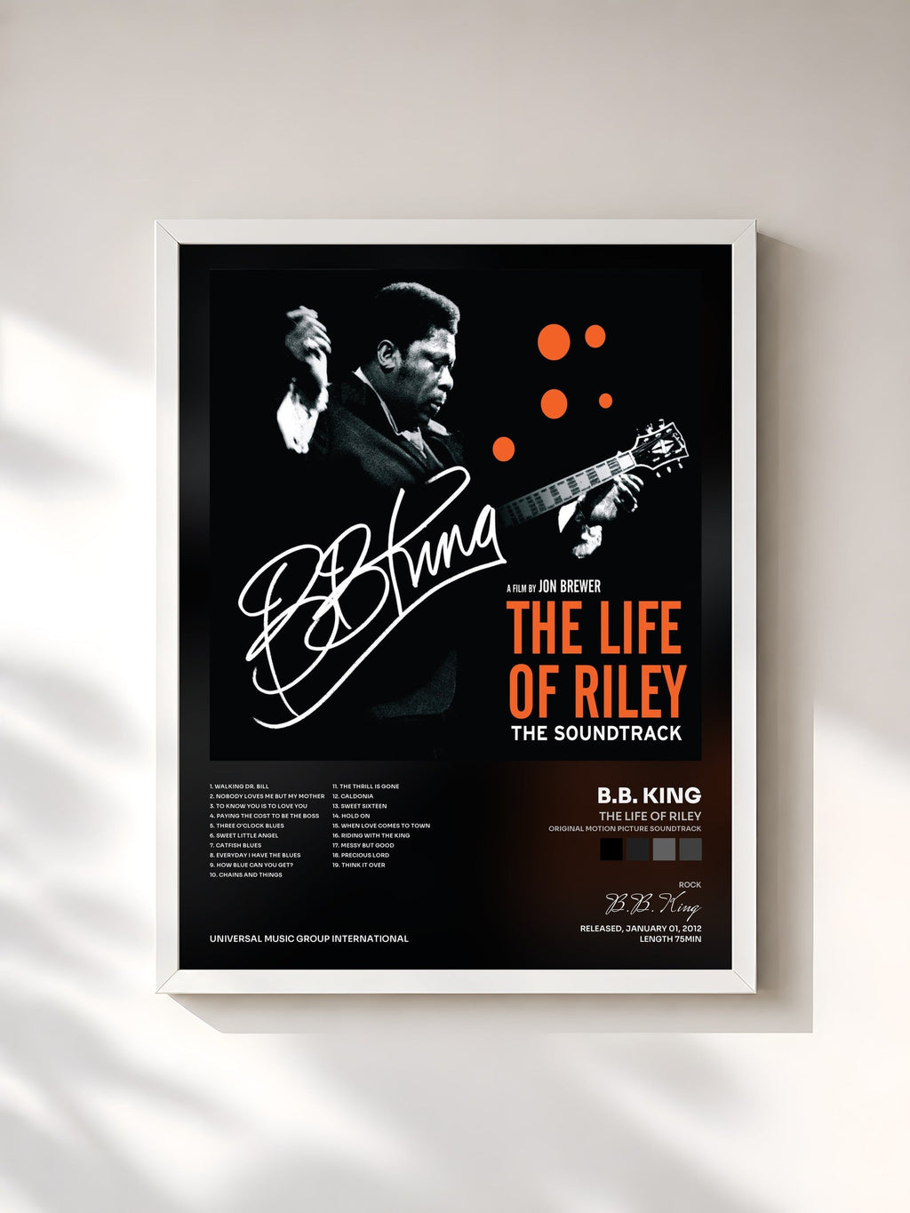 #blanc The Life Of Riley (Original Motion Picture Soundtrack) by B.B. King as a framed art print, white frame, printed and framed in France