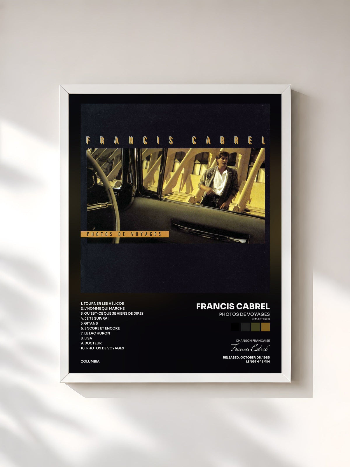 #blanc Tableau de l'album Photos de voyages (Remastered) de Francis Cabrel, cadre blanc, imprimé et encadré en France