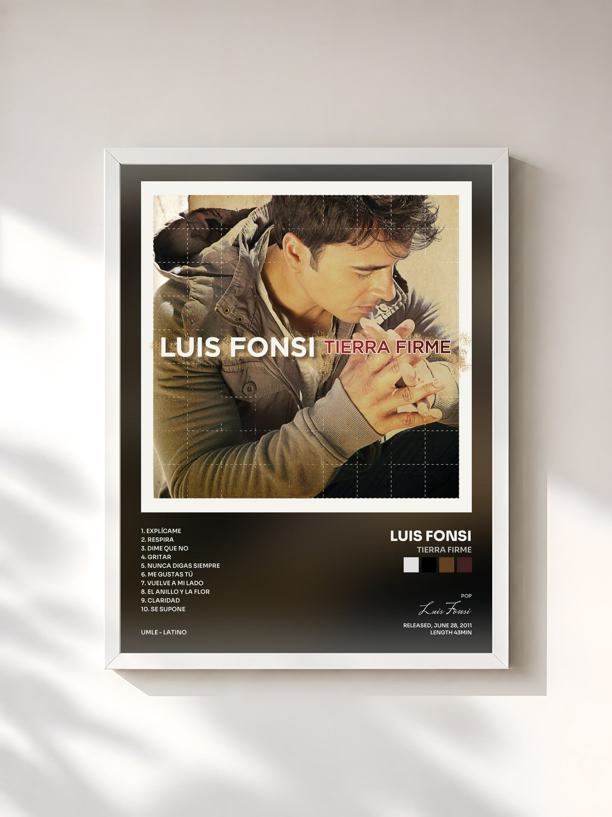 #blanc Tierra Firme de Luis Fonsi en lámina enmarcada, marco blanco, impresa y enmarcada en Francia