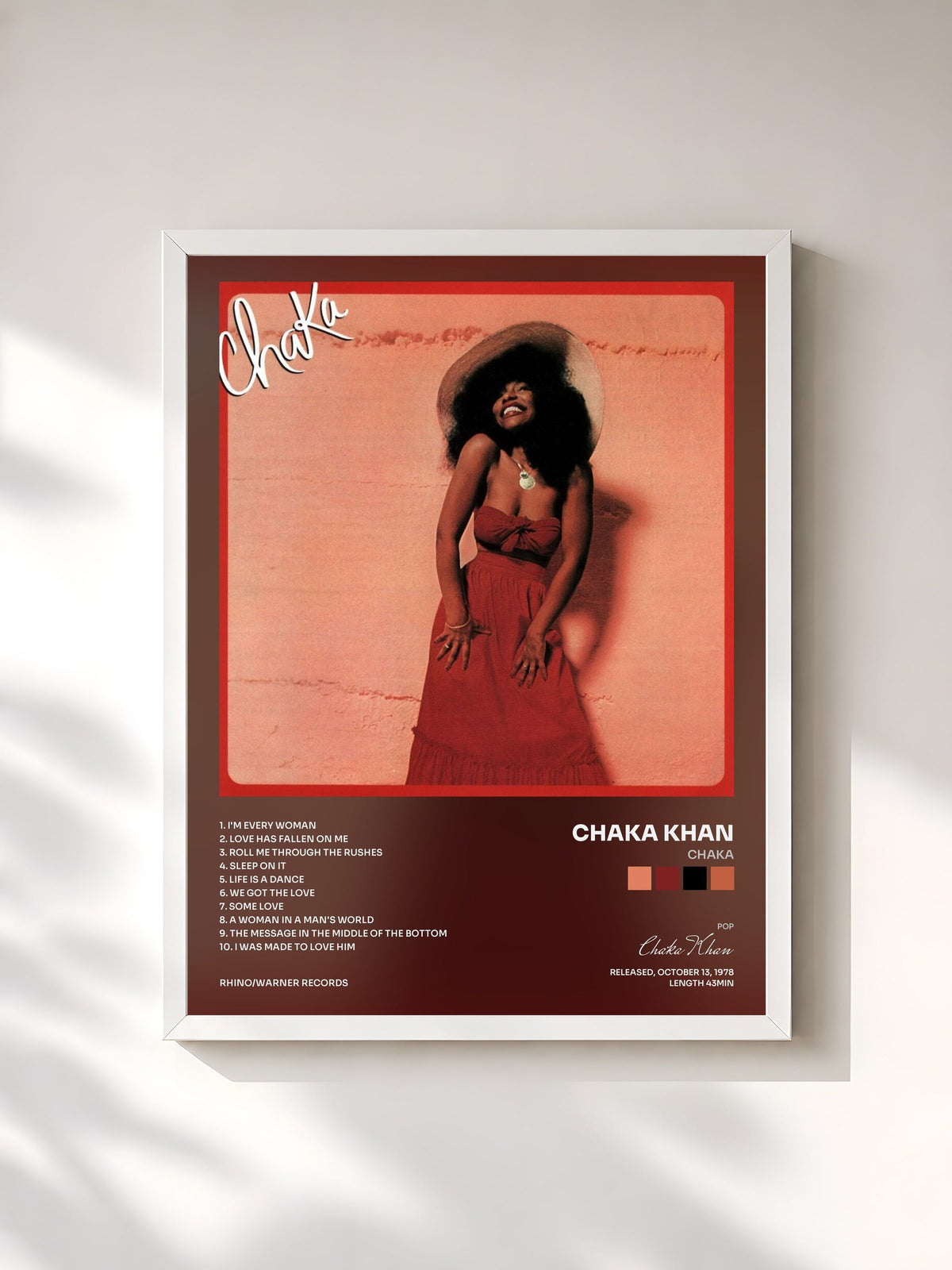 #blanc Tableau de l'album Chaka de Chaka Khan, cadre blanc, imprimé et encadré en France