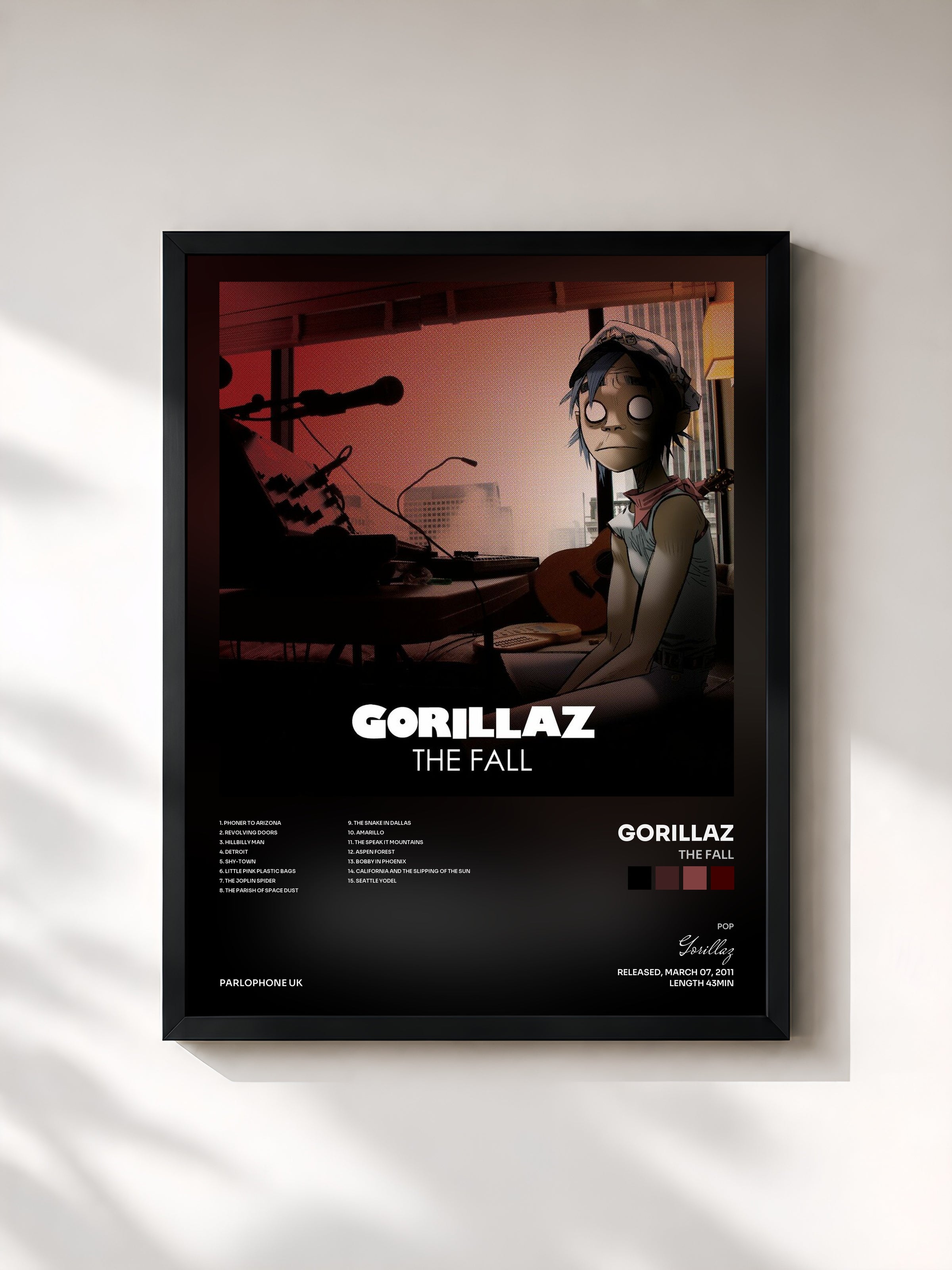 #noir The Fall de Gorillaz en lámina enmarcada, marco negro, impresa y enmarcada en Francia