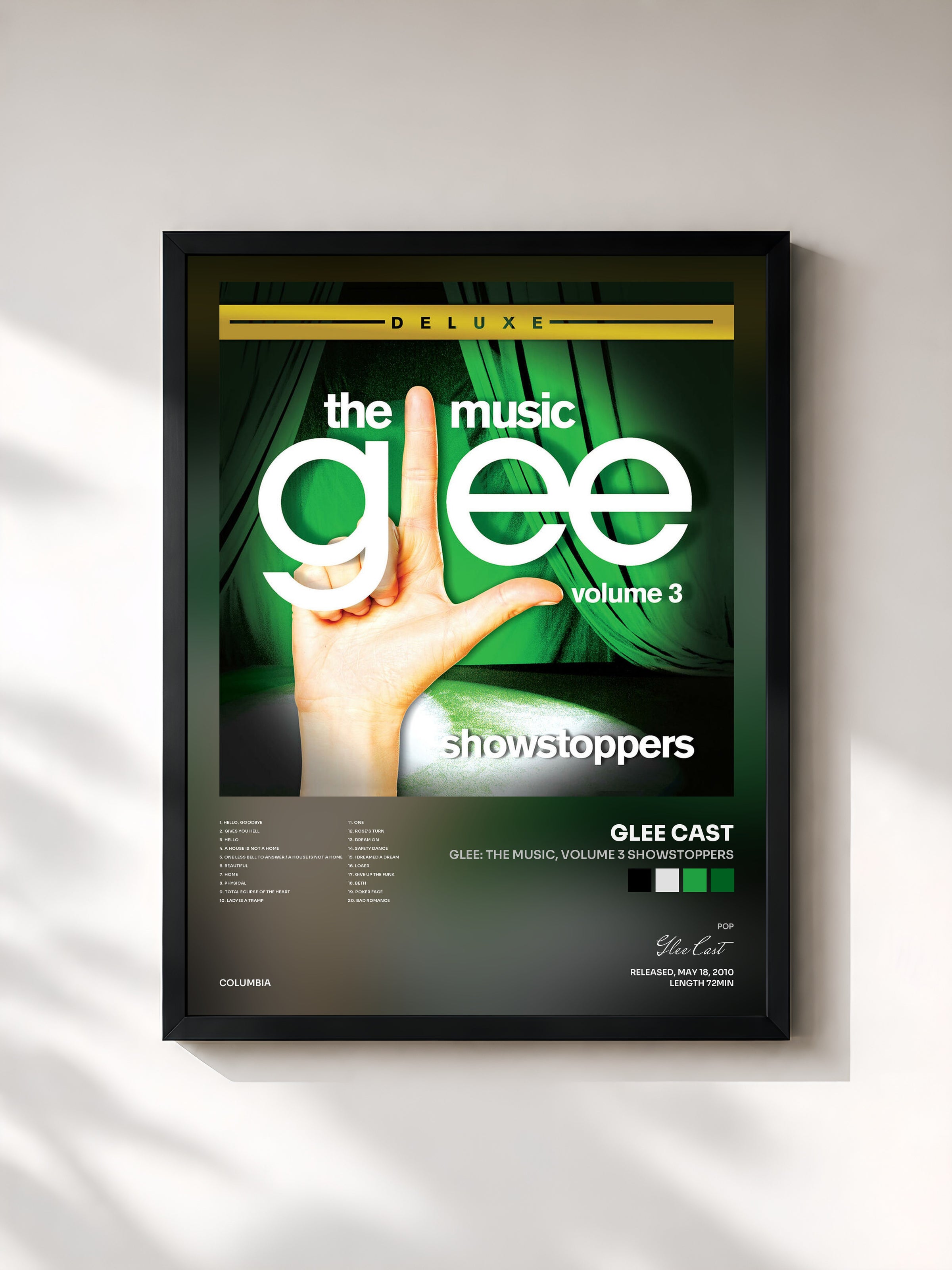 #noir Tableau de l'album Glee: The Music, Volume 3 Showstoppers de Glee Cast, cadre noir, imprimé et encadré en France