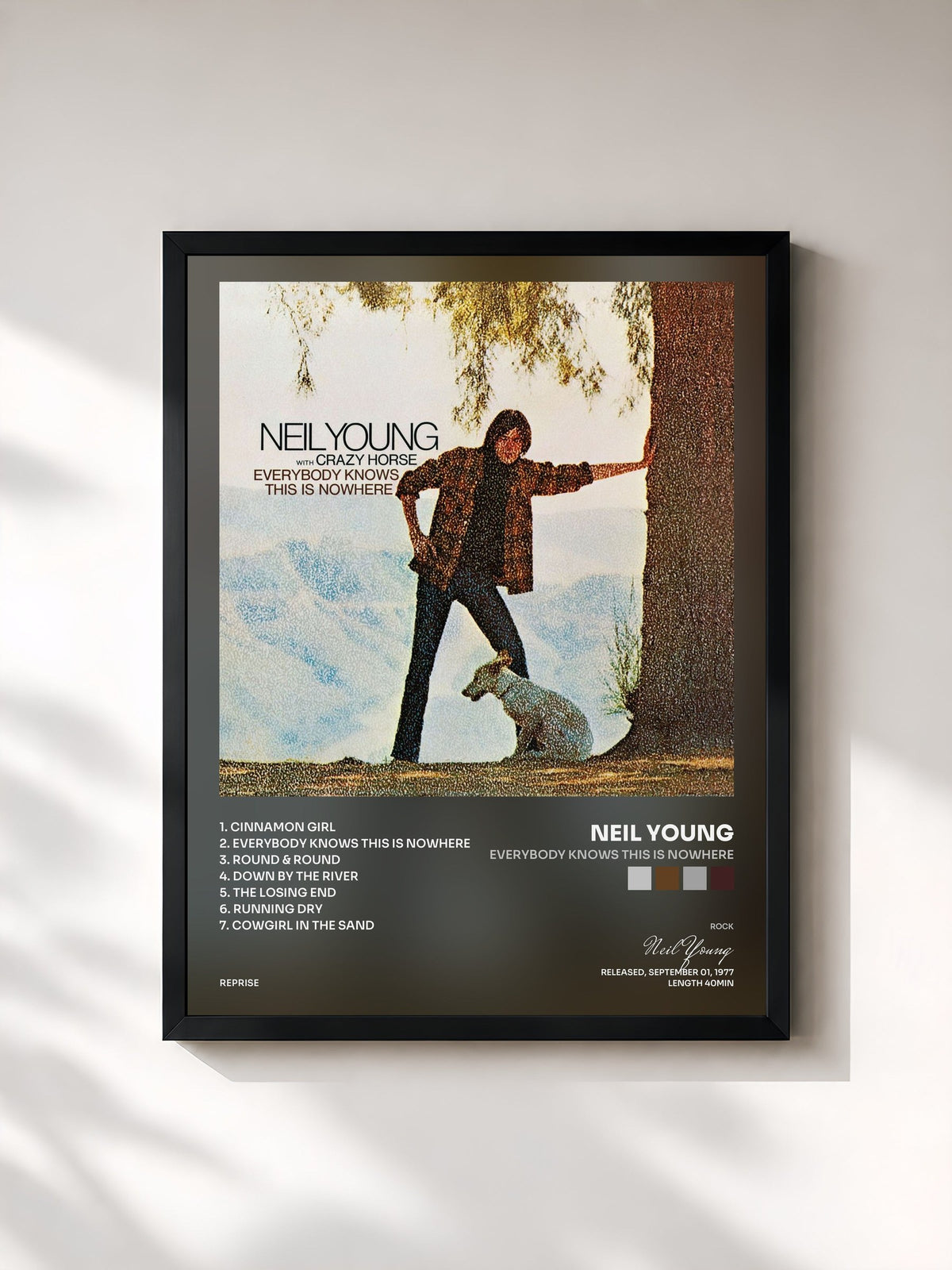 #noir Tableau de l'album Everybody Knows This Is Nowhere de Neil Young, cadre noir, imprimé et encadré en France