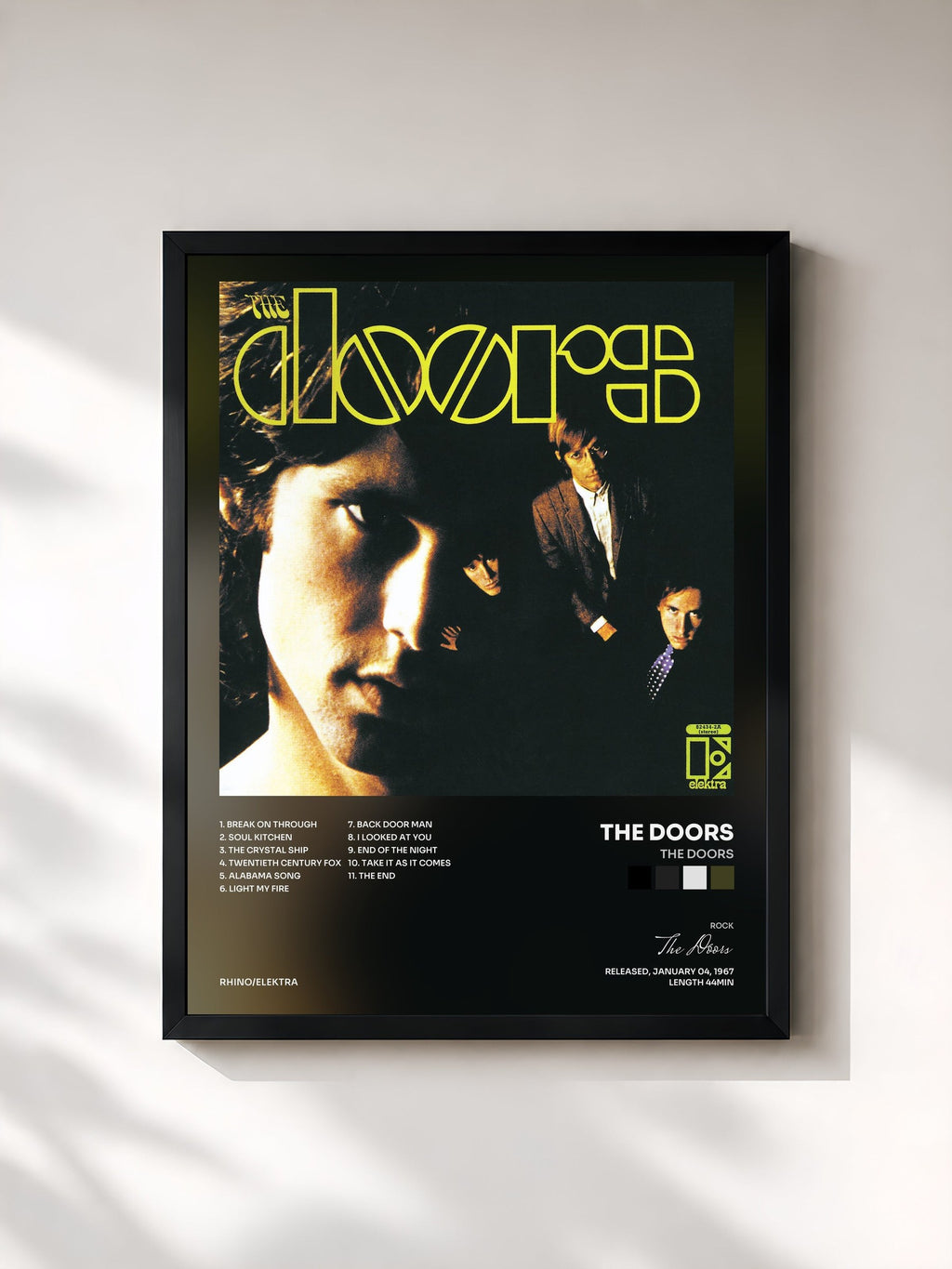 #noir Tableau de l'album The Doors de The Doors, cadre noir, imprimé et encadré en France