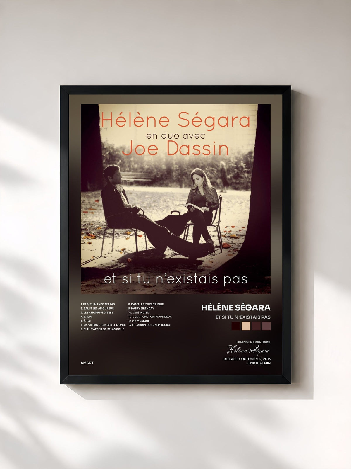 #noir Tableau de l'album Et si tu n'existais pas de Hélène Ségara, cadre noir, imprimé et encadré en France