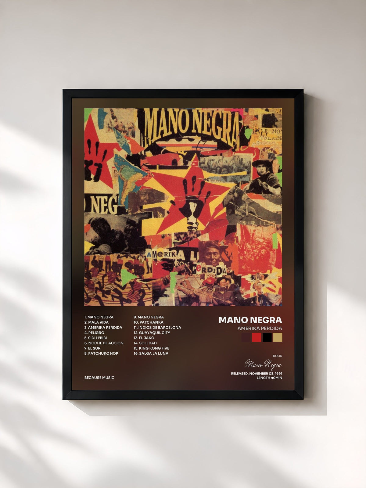 #noir Tableau de l'album Amerika Perdida de Mano Negra, cadre noir, imprimé et encadré en France