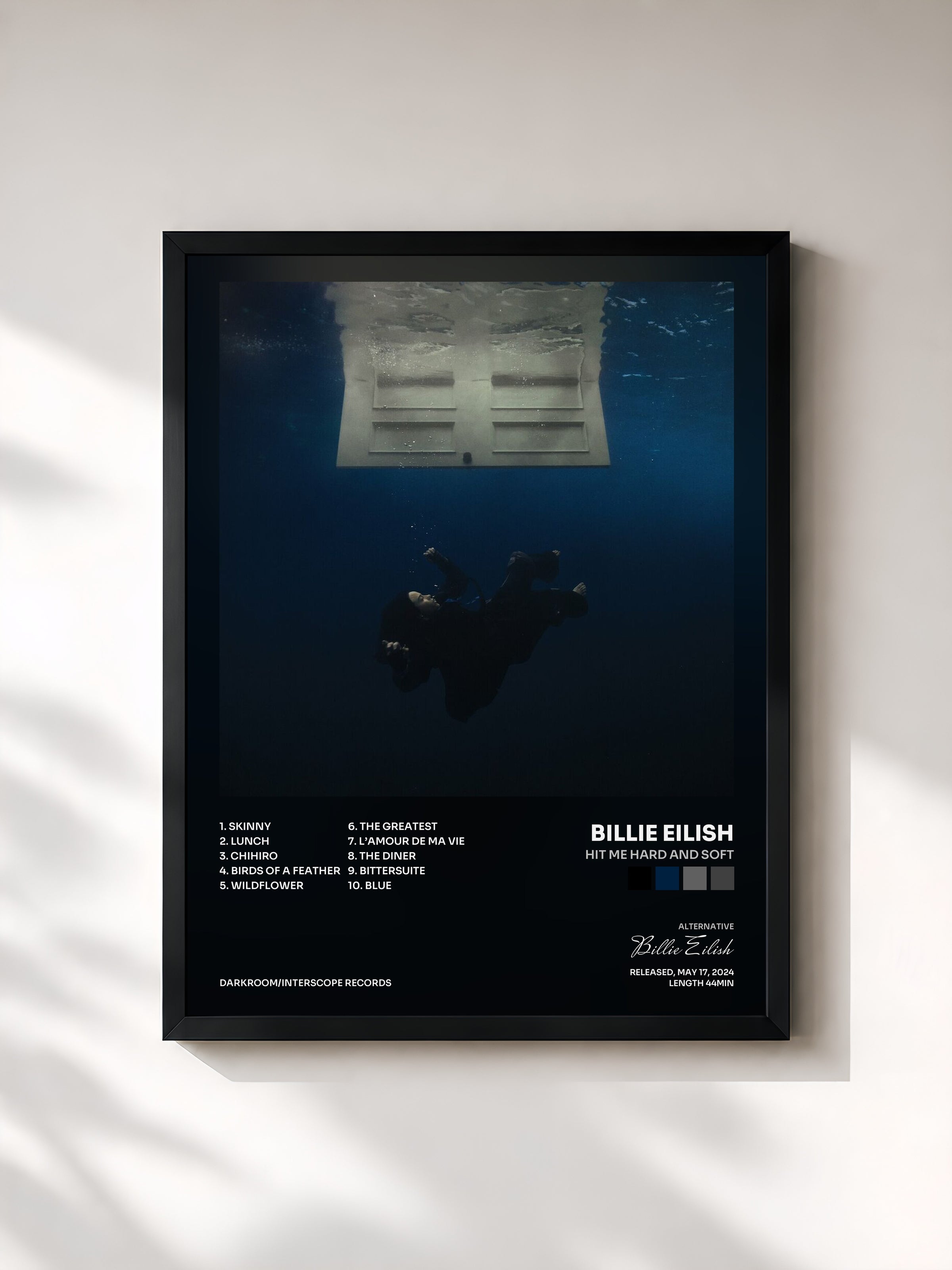 #noir Tableau de l'album HIT ME HARD AND SOFT de Billie Eilish, cadre noir, imprimé et encadré en France