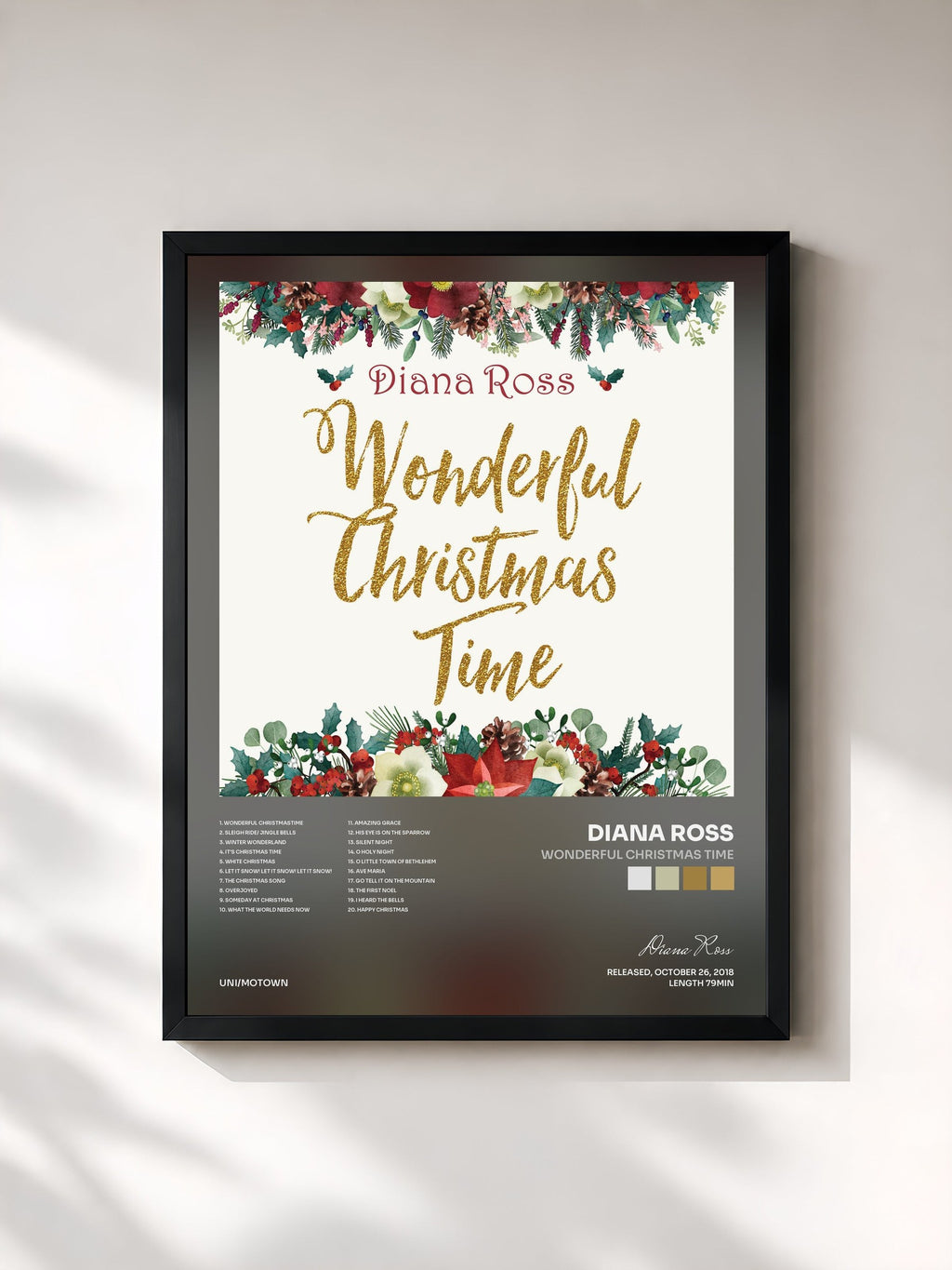#noir Tableau de l'album Wonderful Christmas Time de Diana Ross, cadre noir, imprimé et encadré en France