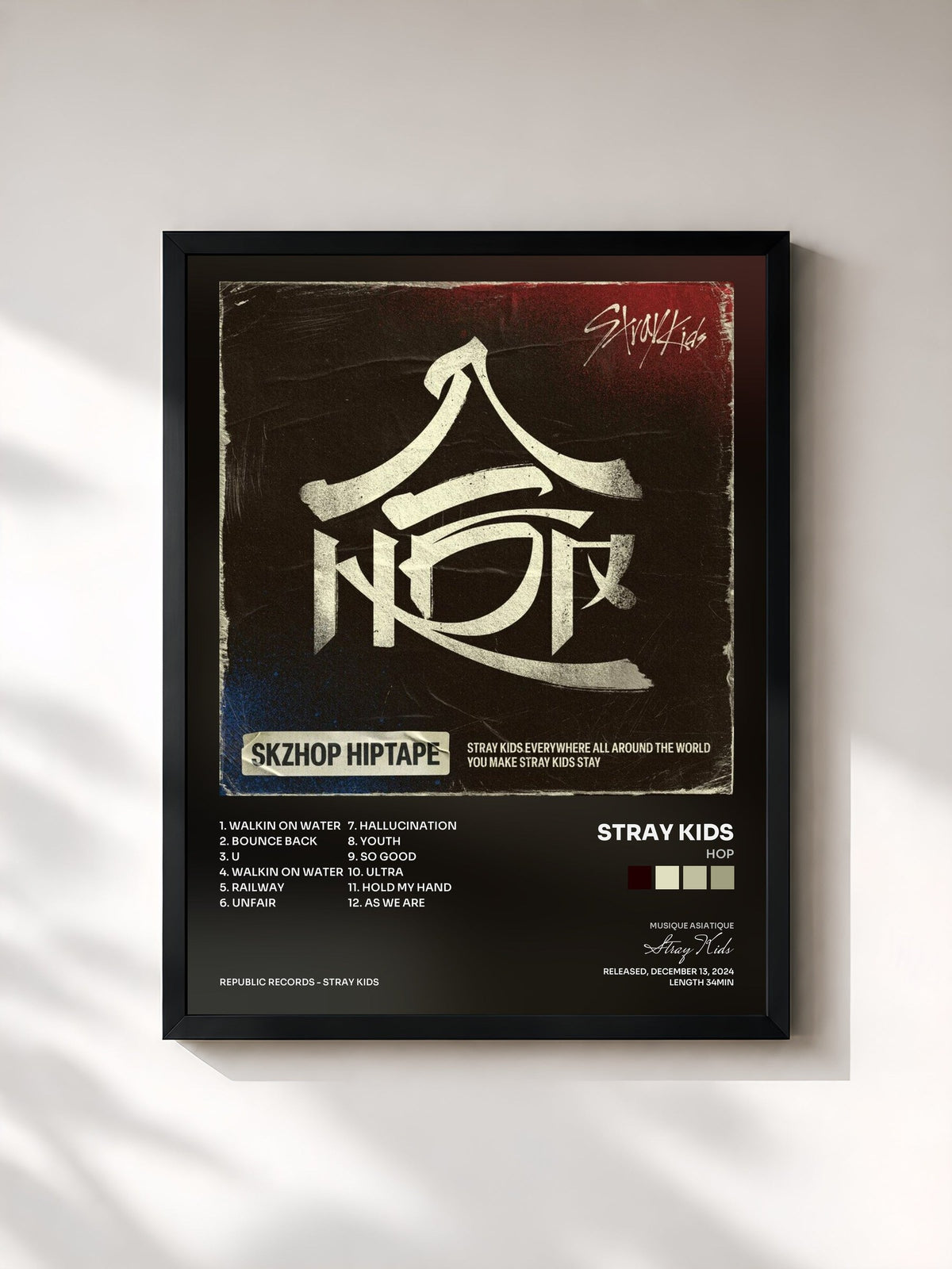 #noir Tableau de l'album HOP de Stray Kids, cadre noir, imprimé et encadré en France
