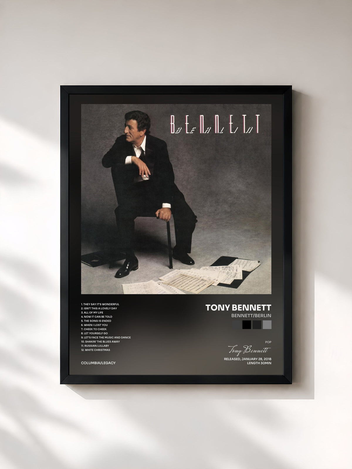 #noir Tableau de l'album Bennett/Berlin de Tony Bennett, cadre noir, imprimé et encadré en France
