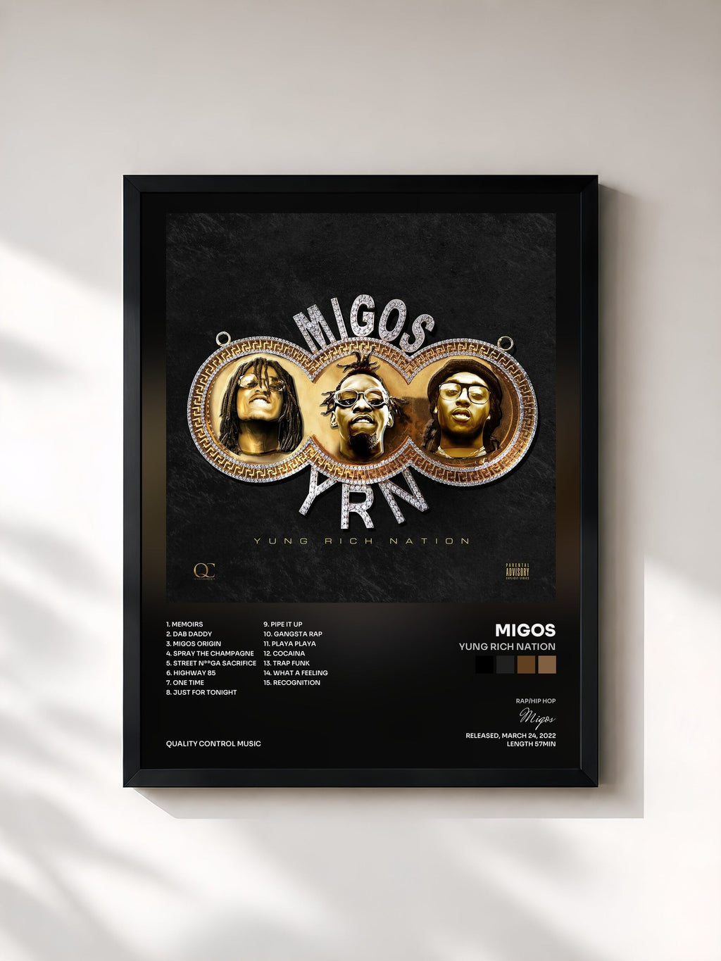 #noir Yung Rich Nation von Migos als gerahmter Kunstdruck, schwarzer Rahmen, gedruckt und gerahmt in Frankreich