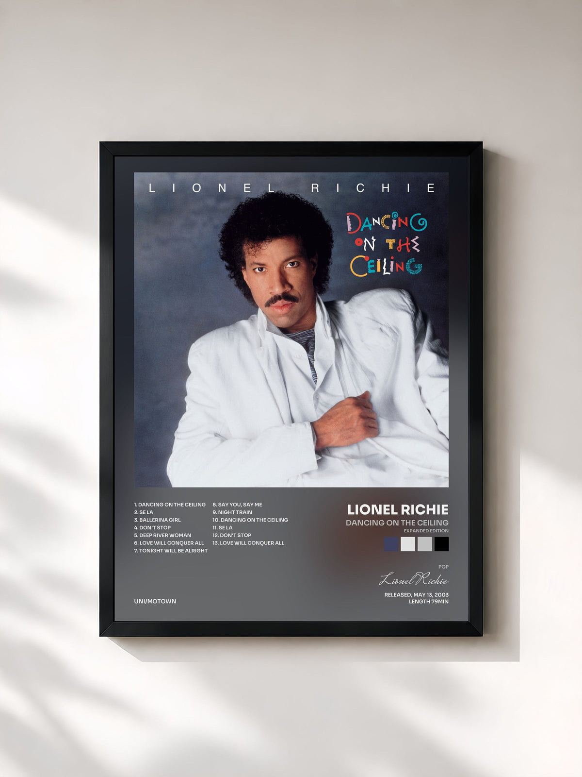 #noir Tableau de l'album Dancing On The Ceiling (Expanded Edition) de Lionel Richie, cadre noir, imprimé et encadré en France