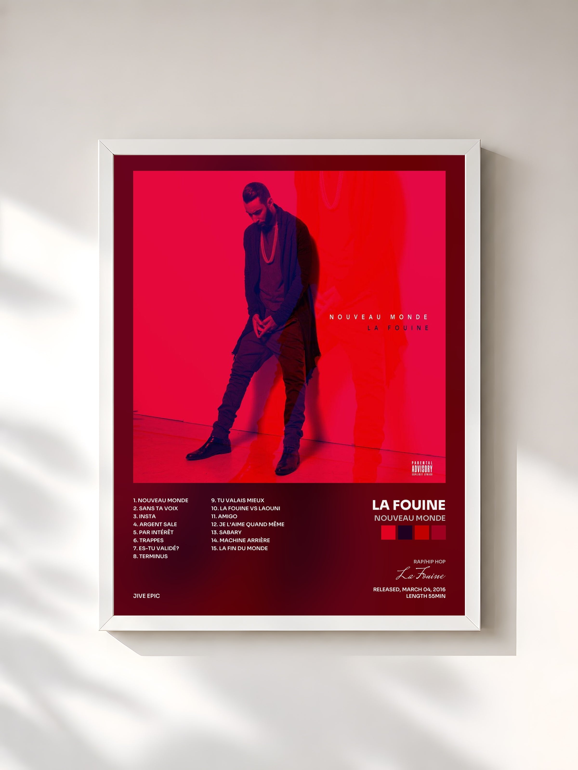 #blanc Nouveau monde by La Fouine as a framed art print, white frame, printed and framed in France