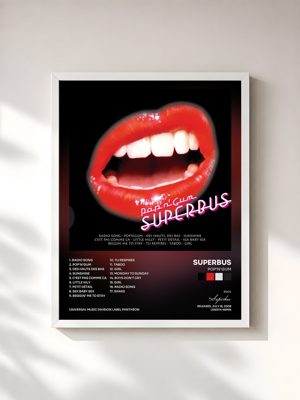 #blanc Pop'n'Gum de Superbus en lámina enmarcada, marco blanco, impresa y enmarcada en Francia