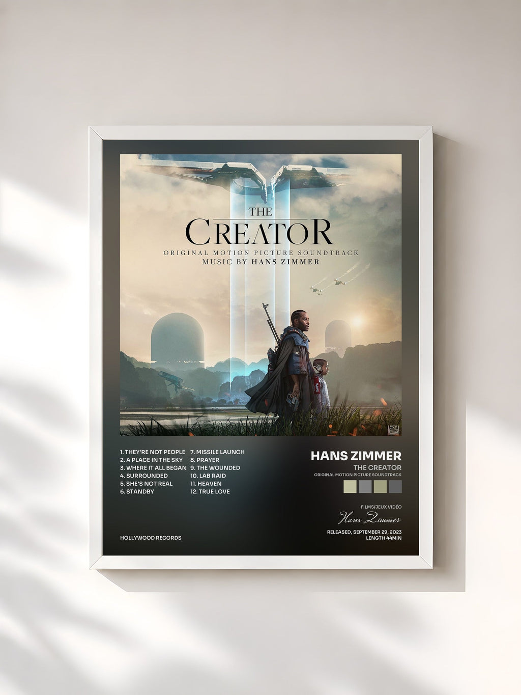 #blanc Tableau de l'album The Creator (Original Motion Picture Soundtrack) de Hans Zimmer, cadre blanc, imprimé et encadré en France