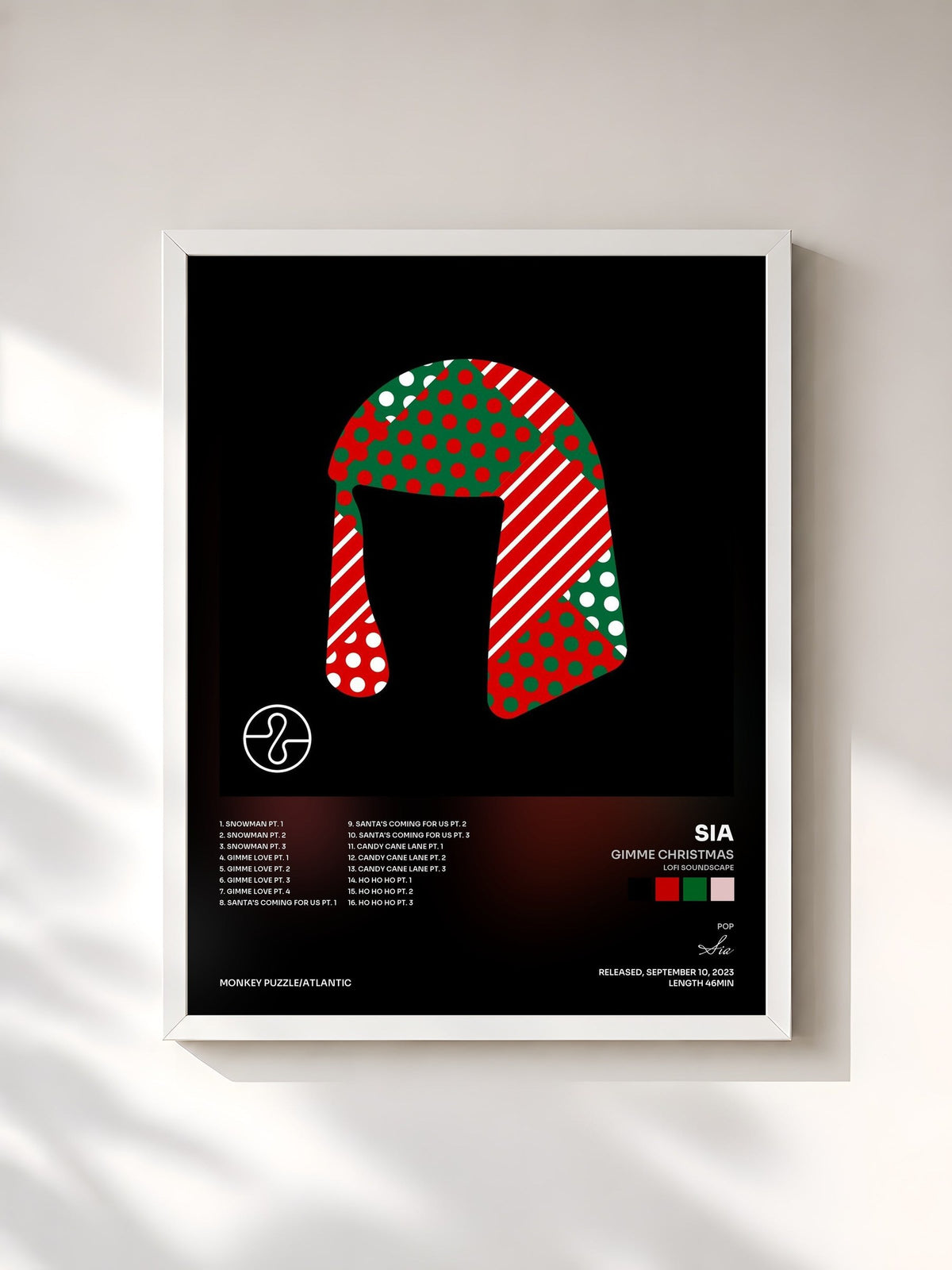 #blanc Tableau de l'album Gimme Christmas (Lofi Soundscape) de Sia, cadre blanc, imprimé et encadré en France