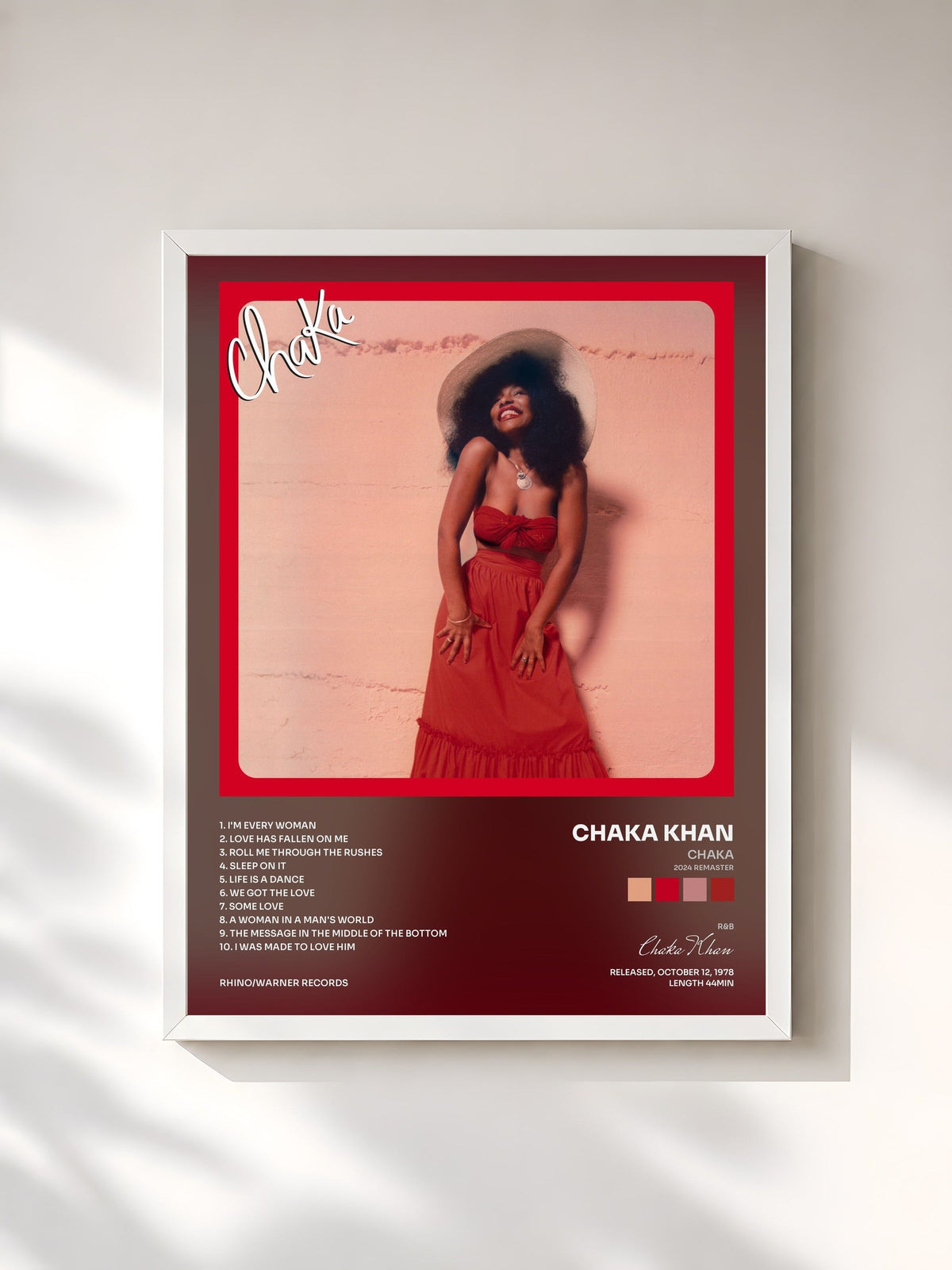 #blanc Tableau de l'album Chaka (2024 Remaster) de Chaka Khan, cadre blanc, imprimé et encadré en France