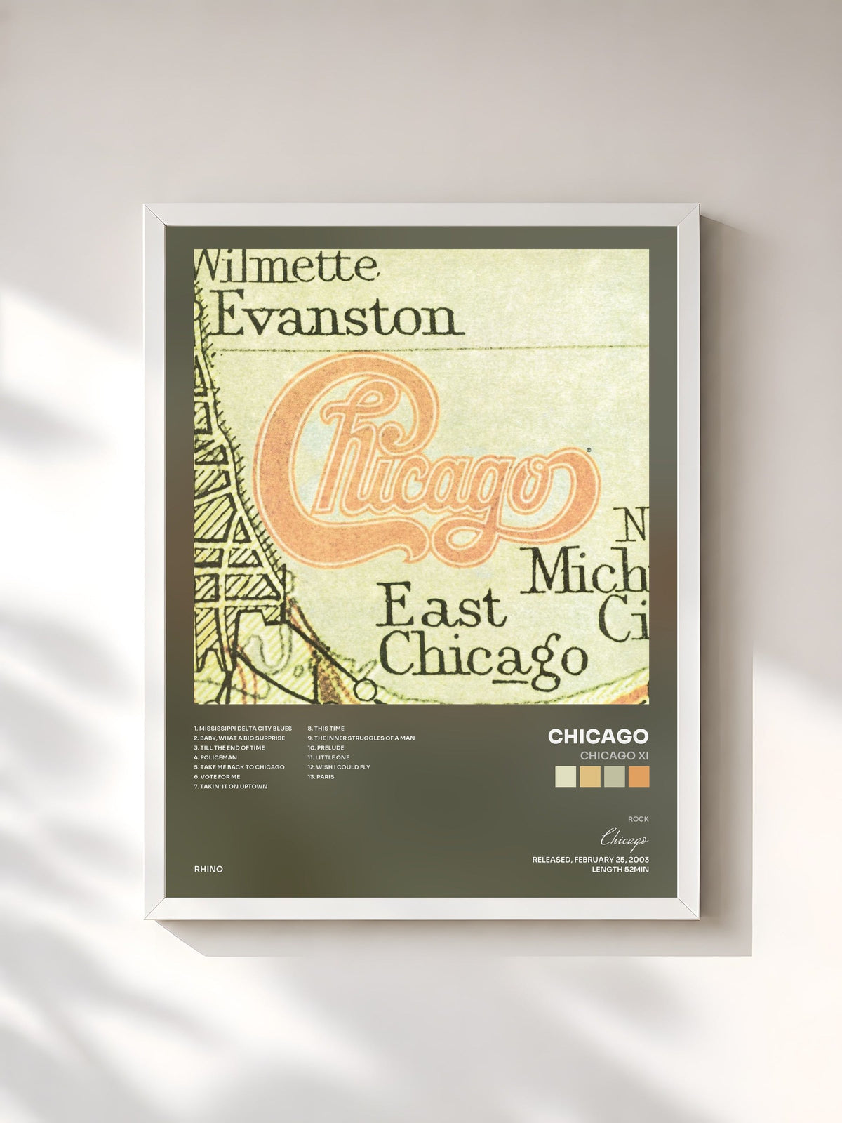 #blanc Chicago XI de Chicago en lámina enmarcada, marco blanco, impresa y enmarcada en Francia