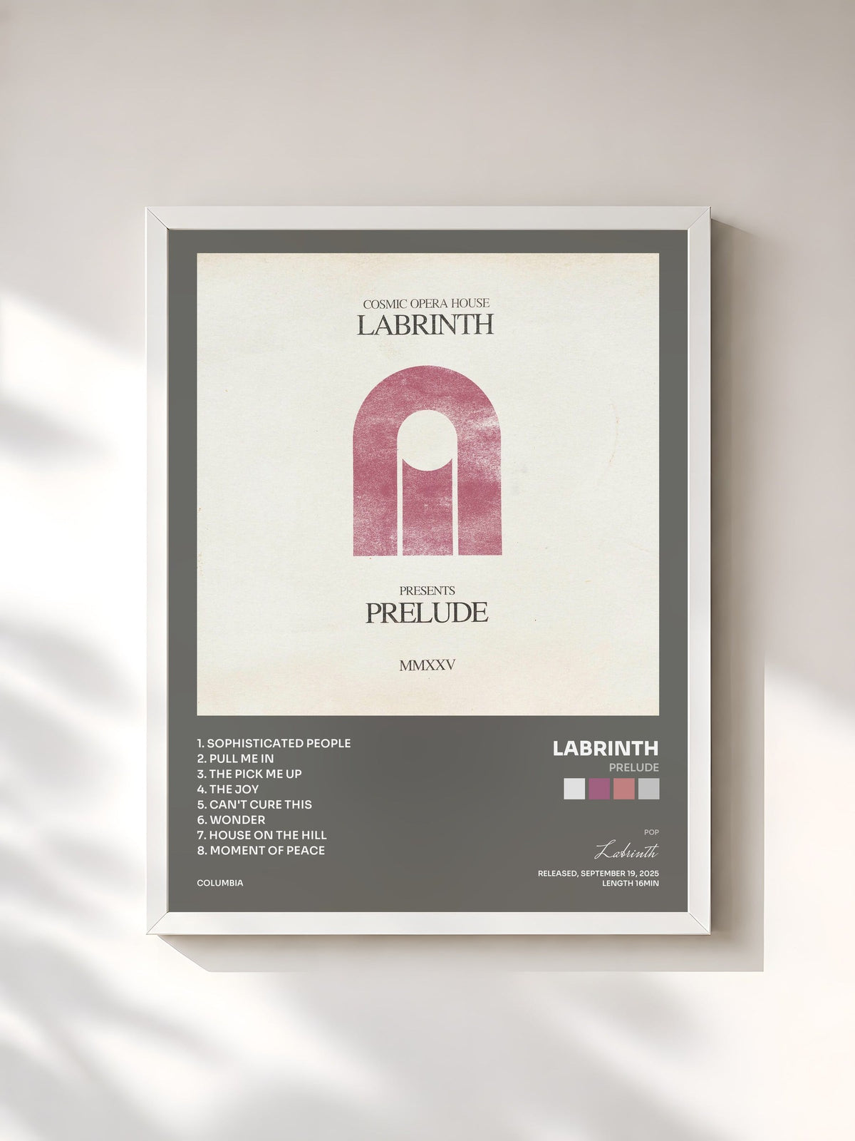 #blanc Tableau de l'album Prelude de Labrinth, cadre blanc, imprimé et encadré en France