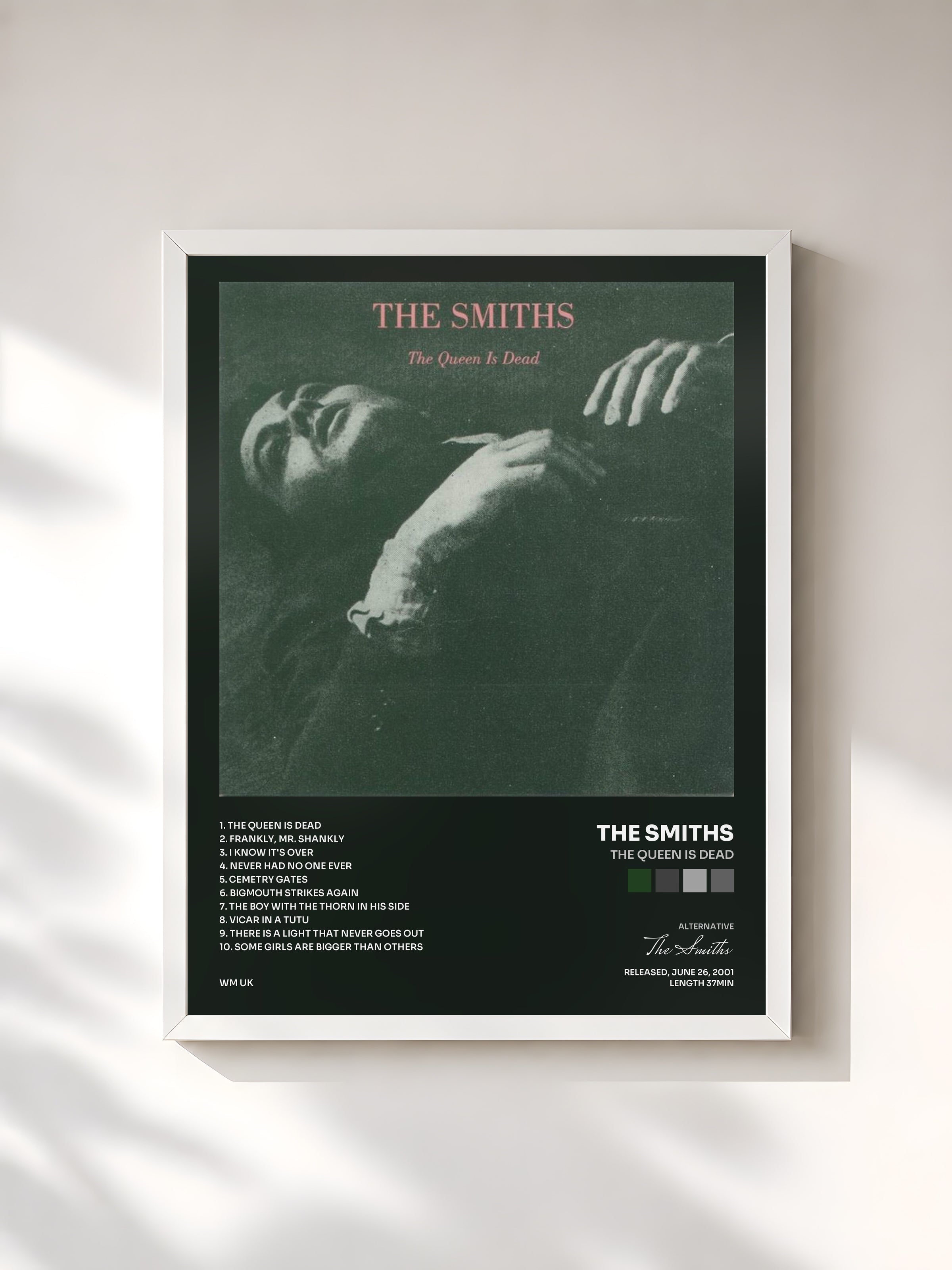 #blanc Tableau de l'album The Queen Is Dead de The Smiths, cadre blanc, imprimé et encadré en France