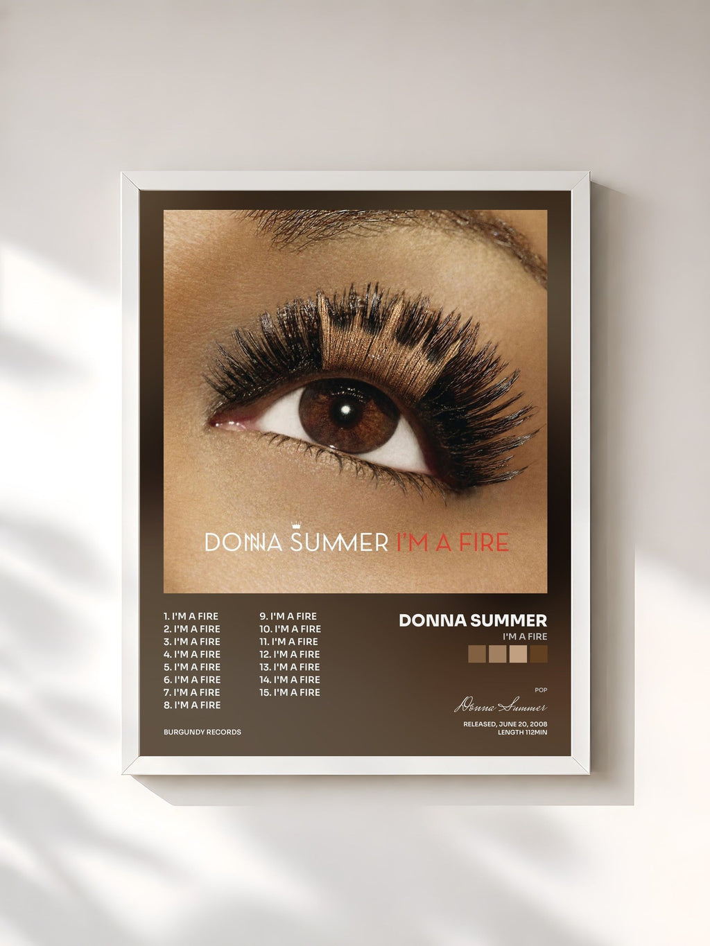 #blanc Tableau de l'album I'm A Fire de Donna Summer, cadre blanc, imprimé et encadré en France