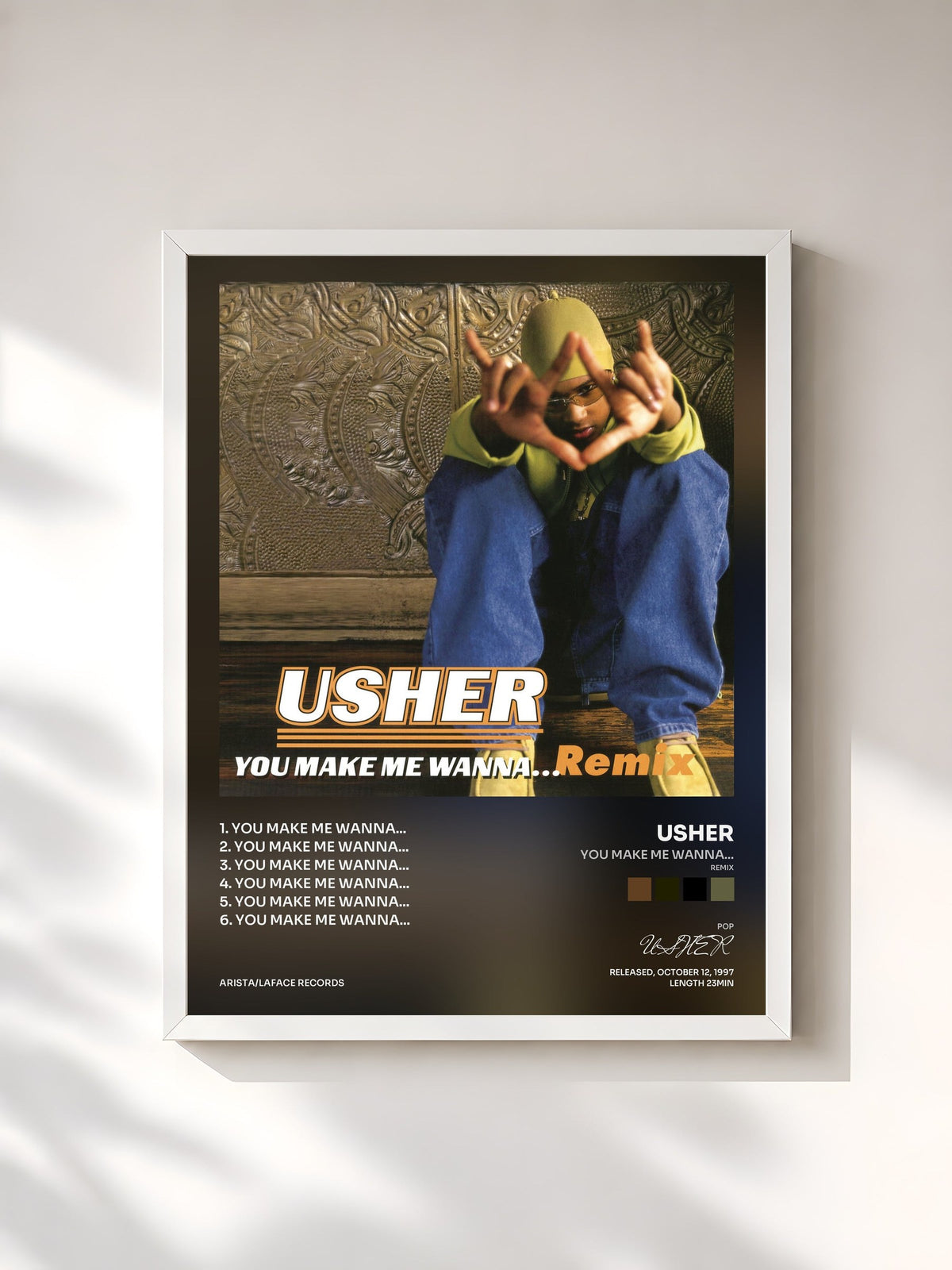 #blanc Tableau de l'album You Make Me Wanna... (Remix) de USHER, cadre blanc, imprimé et encadré en France