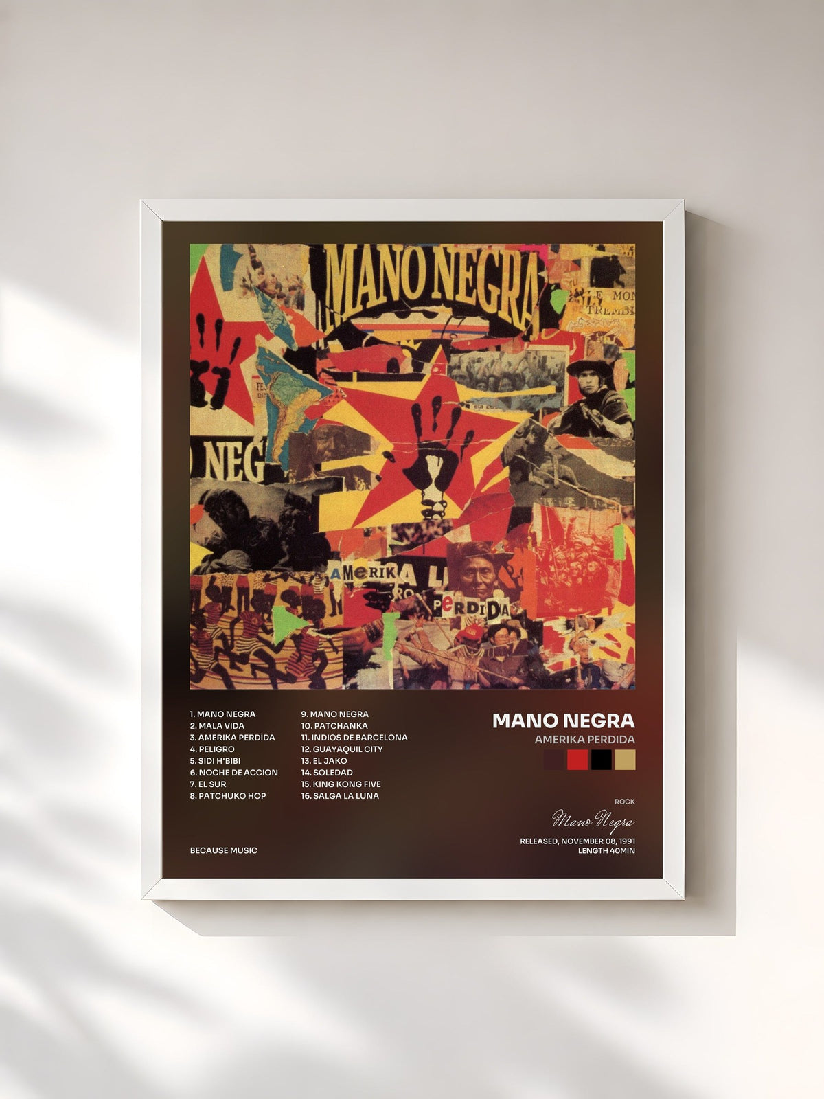 #blanc Tableau de l'album Amerika Perdida de Mano Negra, cadre blanc, imprimé et encadré en France