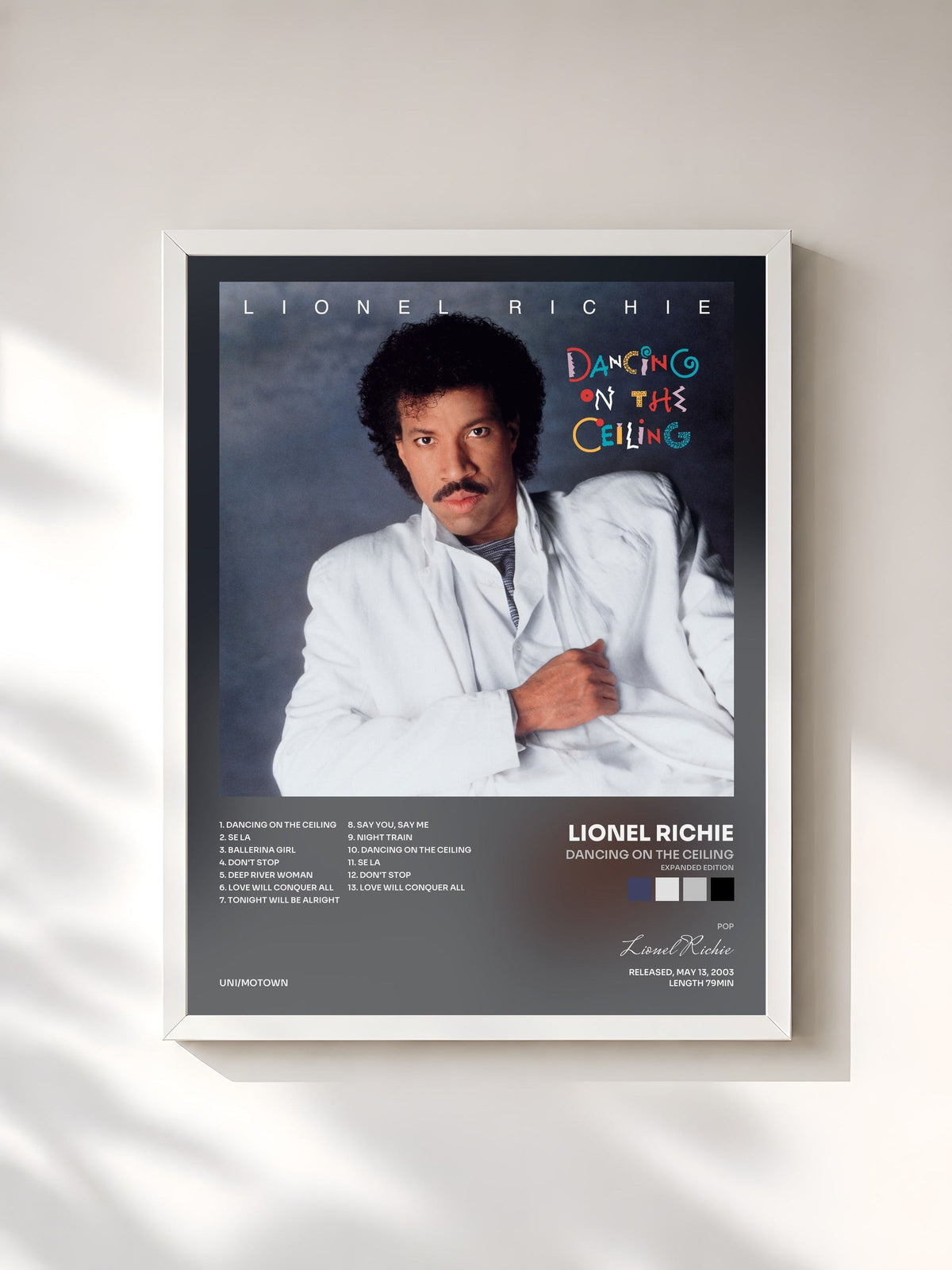 #blanc Tableau de l'album Dancing On The Ceiling (Expanded Edition) de Lionel Richie, cadre blanc, imprimé et encadré en France