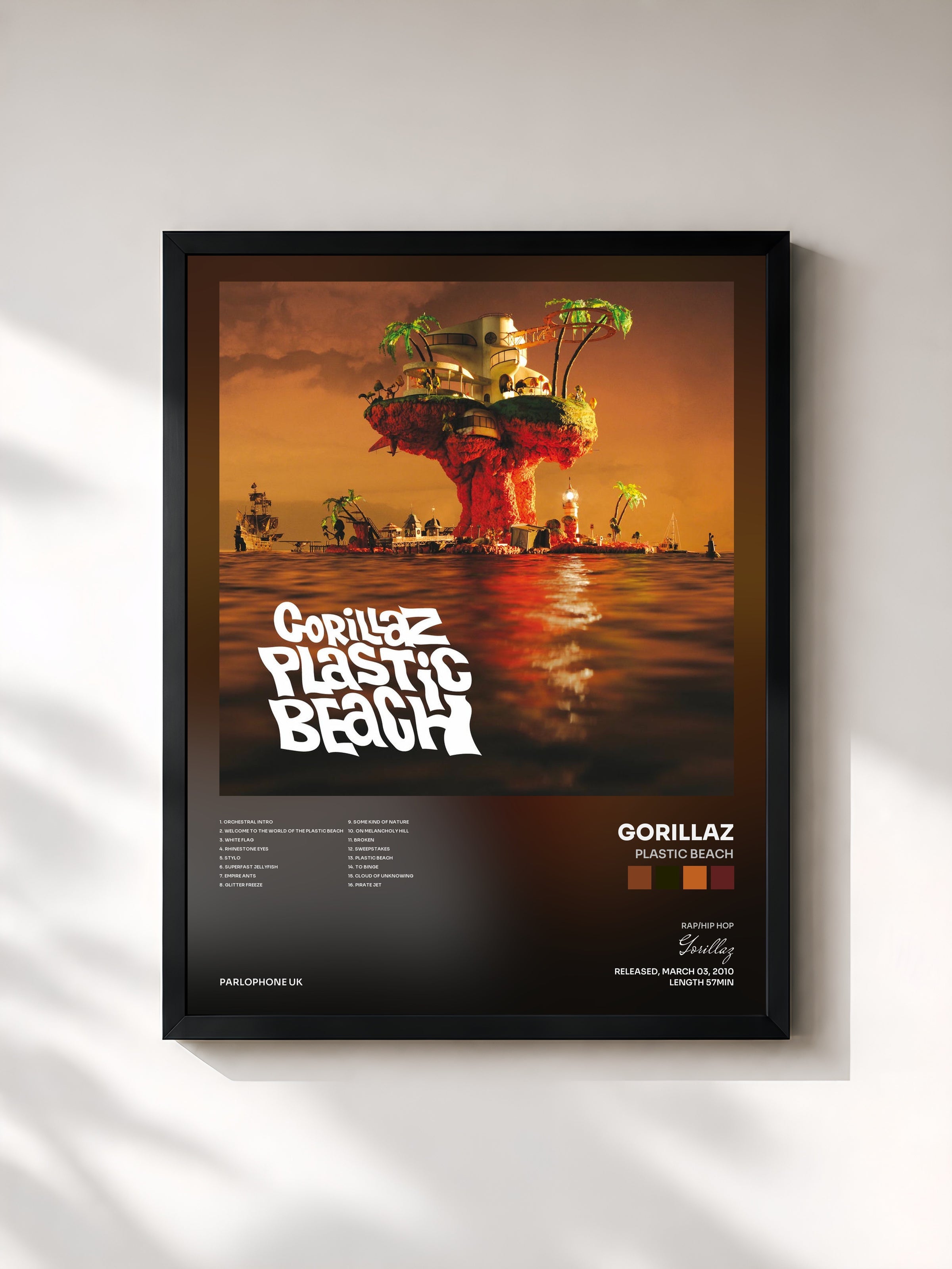 #noir Plastic Beach by Gorillaz as a framed art print, black frame, printed and framed in France