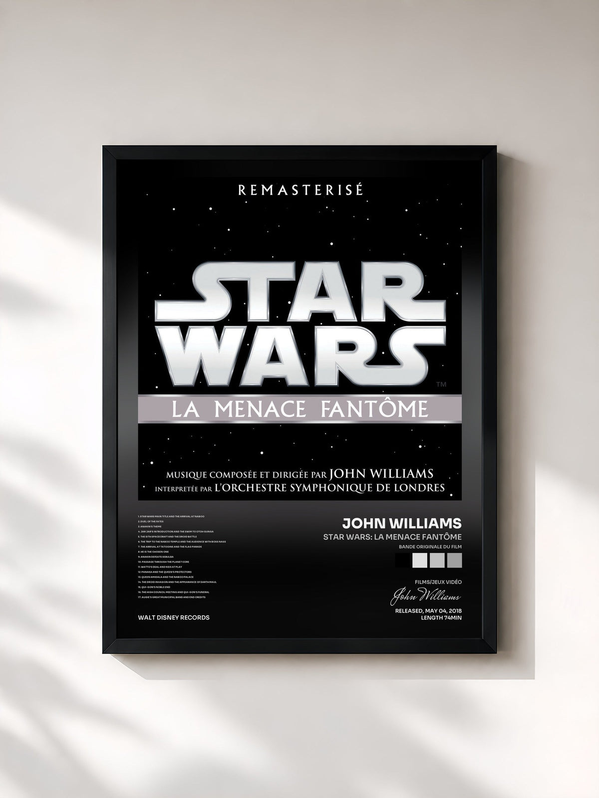 #noir Tableau de l'album Star Wars: La Menace Fantôme (Bande Originale du Film) de John Williams, cadre noir, imprimé et encadré en France