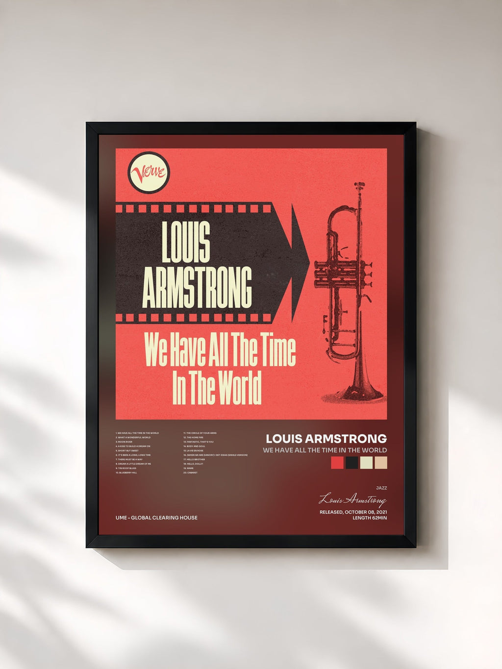 #noir Tableau de l'album We Have All the Time in the World de Louis Armstrong, cadre noir, imprimé et encadré en France