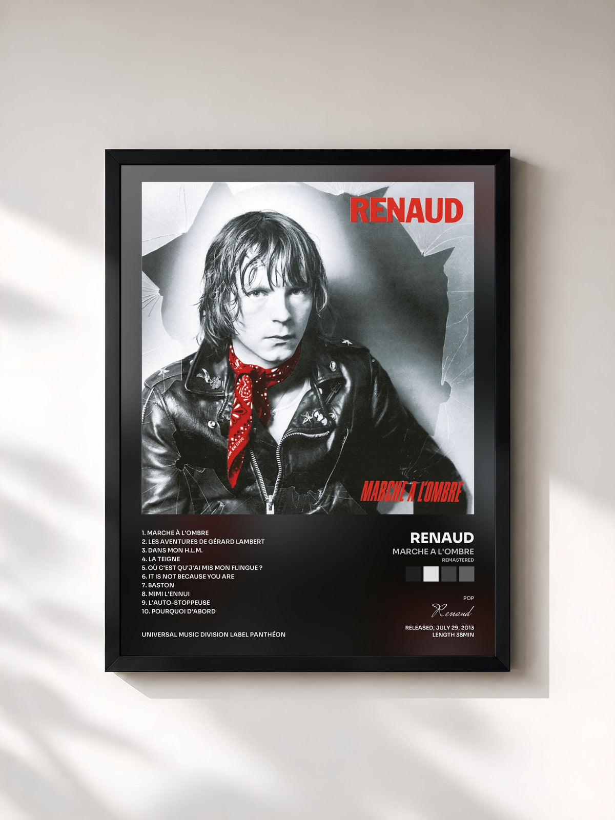 #noir Tableau de l'album Marche A L'Ombre (Remastered) de Renaud, cadre noir, imprimé et encadré en France