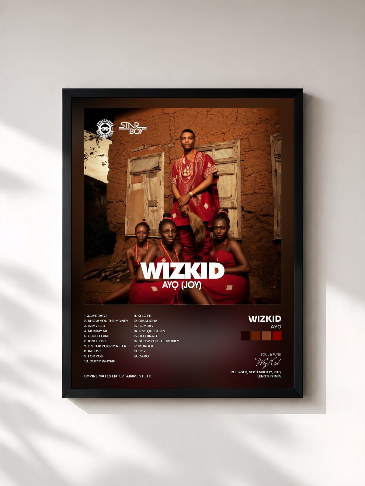 #noir Tableau de l'album Ayo de WizKid, cadre noir, imprimé et encadré en France