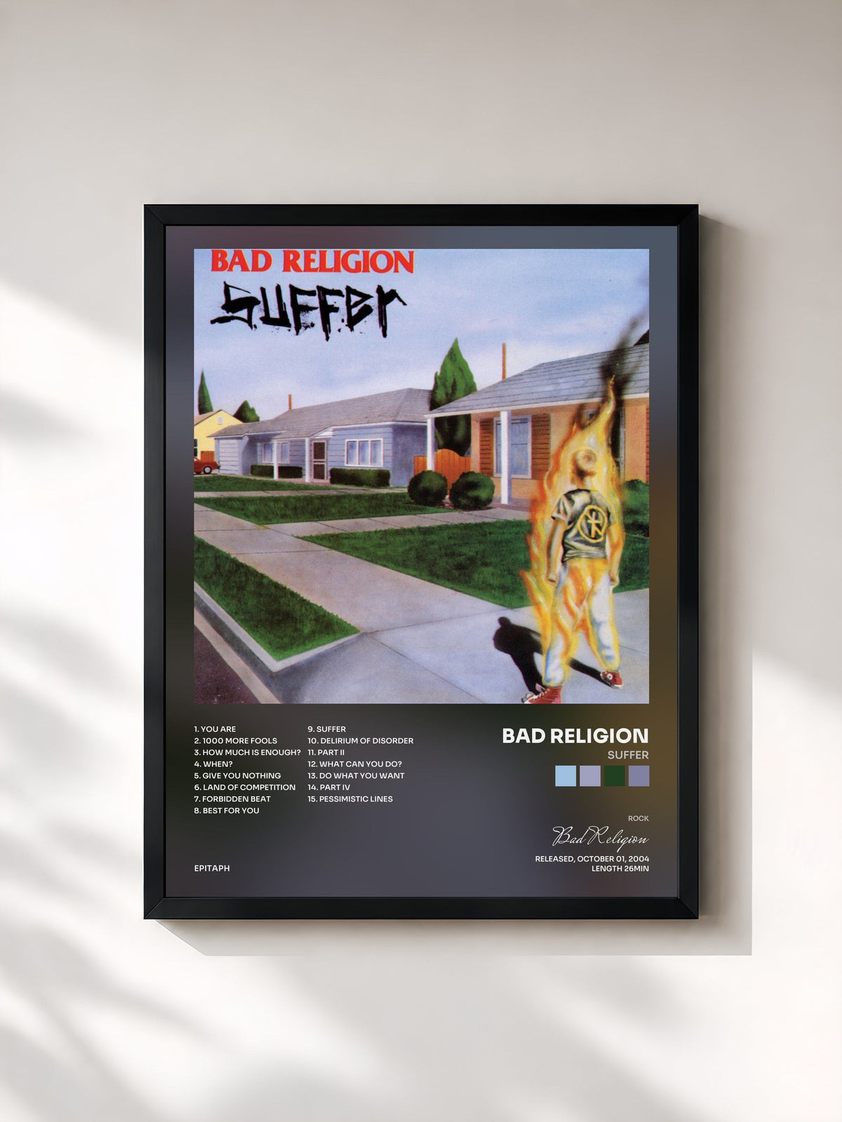 #noir Suffer de Bad Religion en lámina enmarcada, marco negro, impresa y enmarcada en Francia