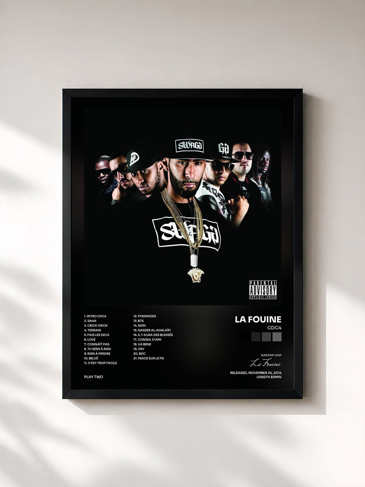 #noir Tableau de l'album CDC4 de La Fouine, cadre noir, imprimé et encadré en France