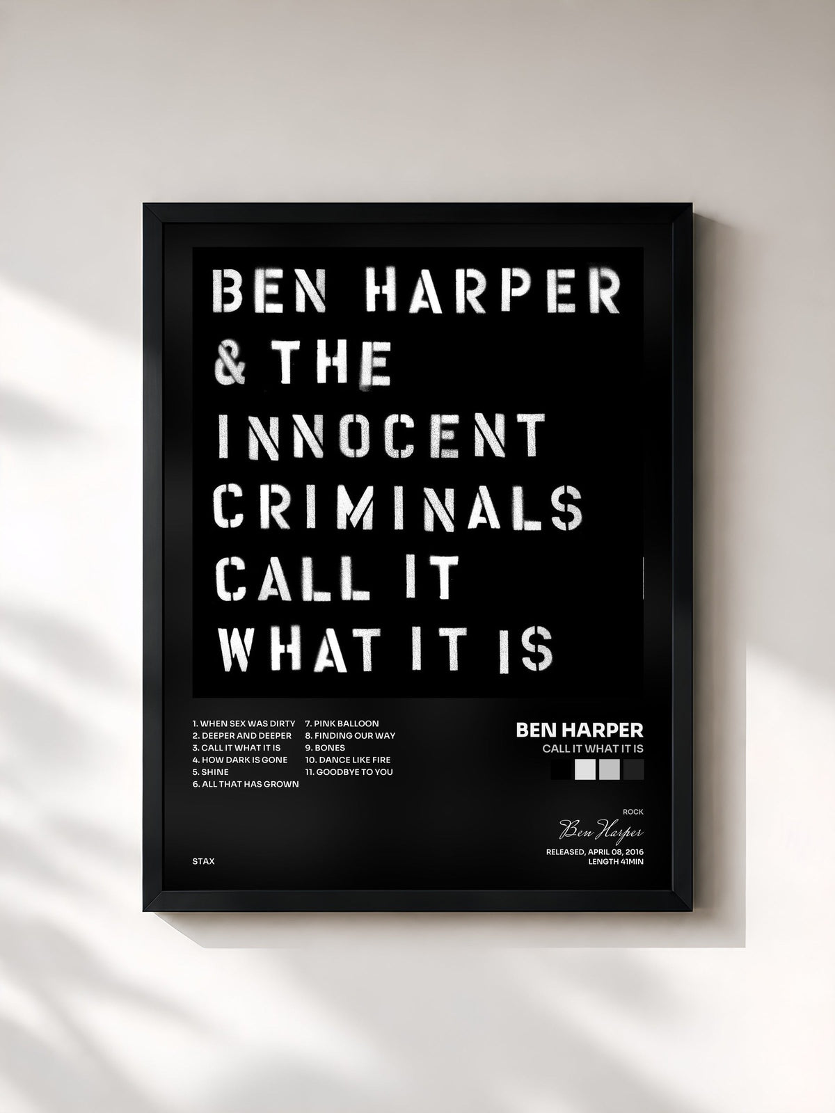 #noir Call It What It Is de Ben Harper en lámina enmarcada, marco negro, impresa y enmarcada en Francia