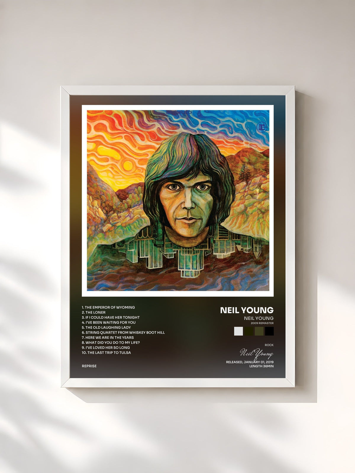 #blanc Tableau de l'album Neil Young (2009 Remaster) de Neil Young, cadre blanc, imprimé et encadré en France