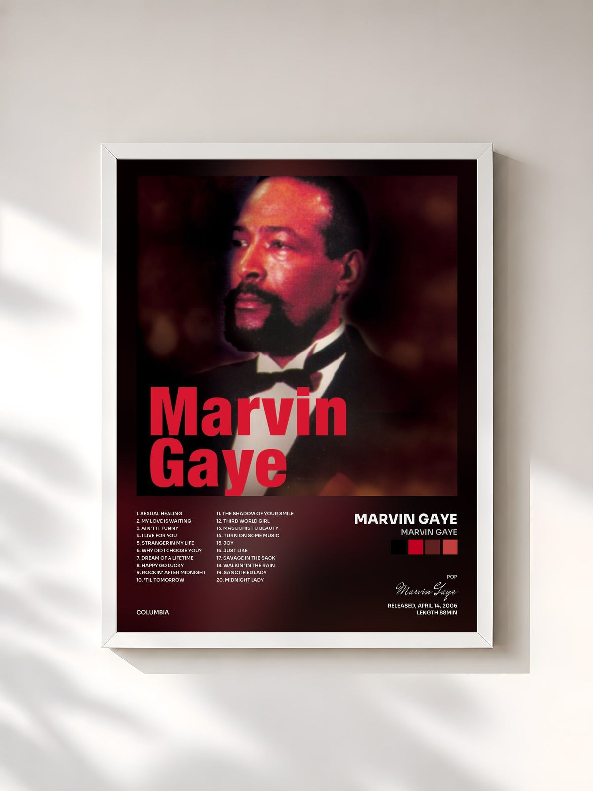 #blanc Tableau de l'album Marvin Gaye de Marvin Gaye, cadre blanc, imprimé et encadré en France