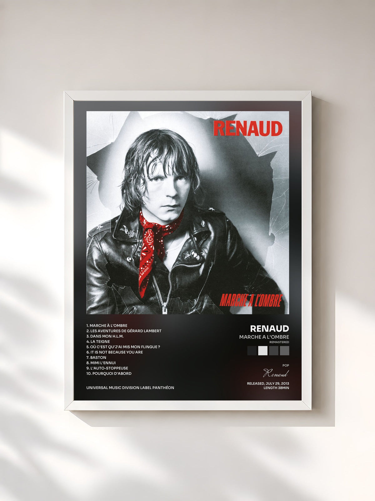 #blanc Tableau de l'album Marche A L'Ombre (Remastered) de Renaud, cadre blanc, imprimé et encadré en France