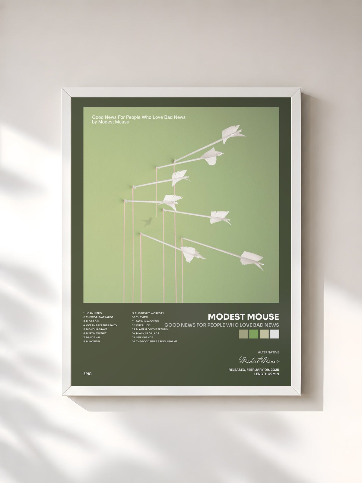 #blanc Tableau de l'album Good News For People Who Love Bad News de Modest Mouse, cadre blanc, imprimé et encadré en France