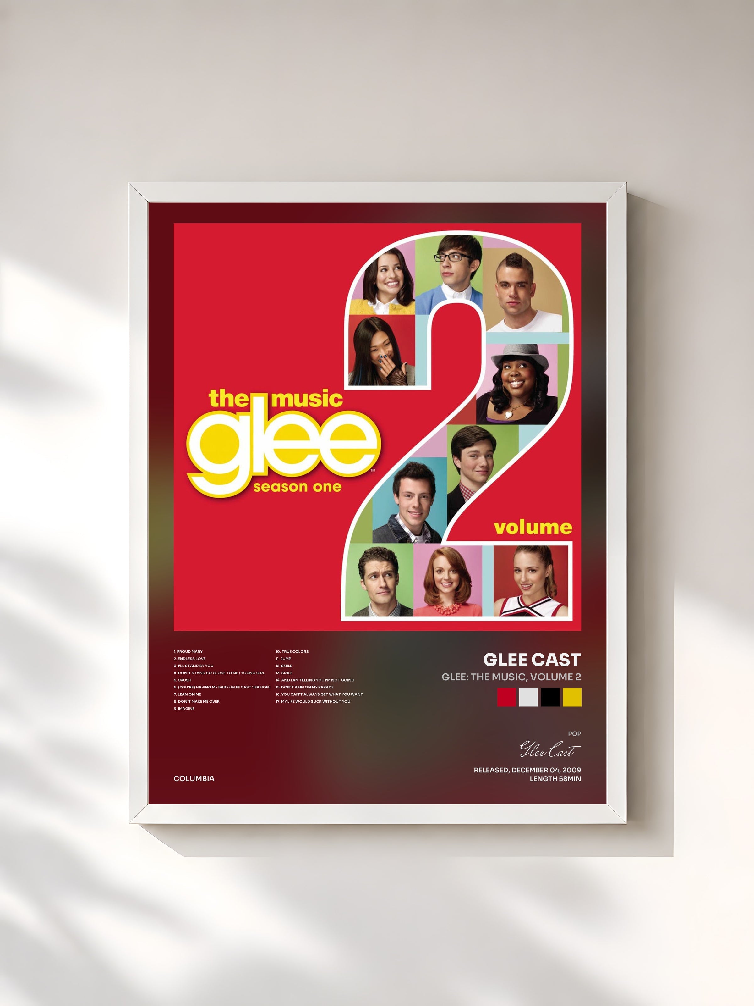 #blanc Glee: The Music, Volume 2 by Glee Cast as a framed art print, white frame, printed and framed in France
