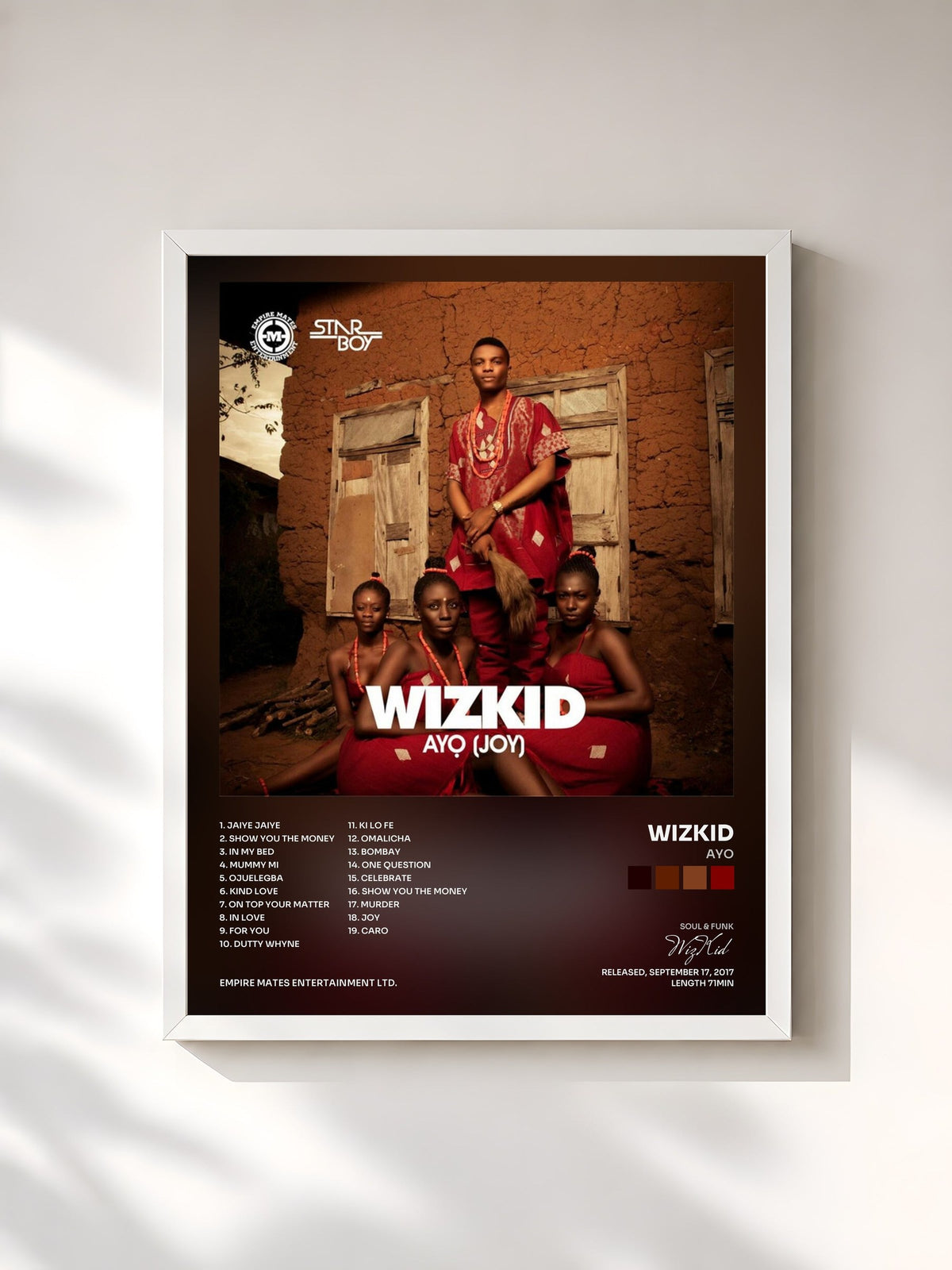 #blanc Tableau de l'album Ayo de WizKid, cadre blanc, imprimé et encadré en France