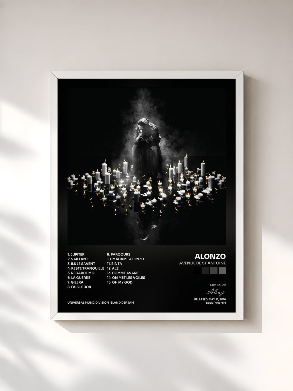 #blanc Avenue by St Antoine de Alonzo as a framed art print, white frame, printed and framed in France